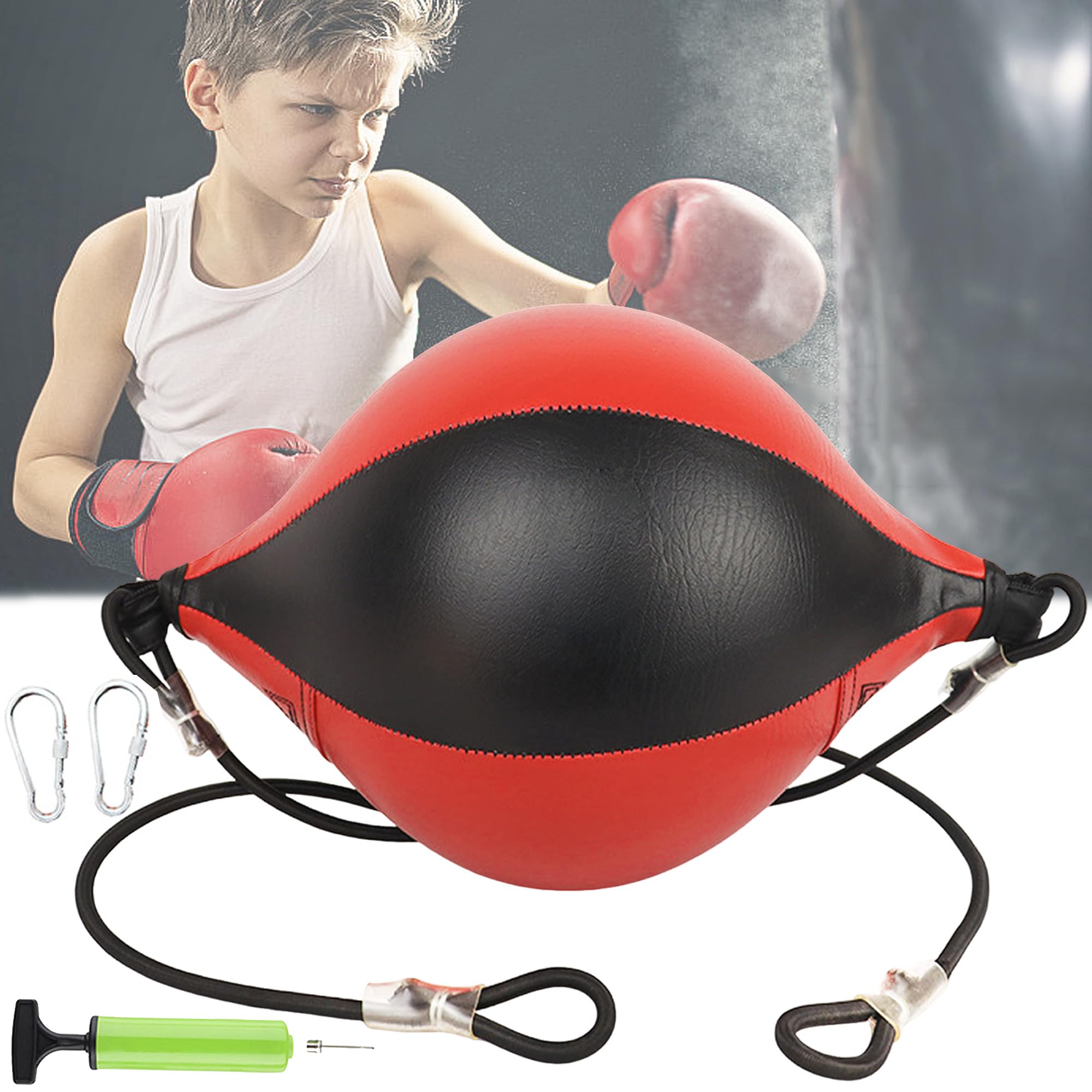Pelota de boxeo de doble extremo, bola suspendida, saco de cuero con cuerdas y ganchos, bomba de aire para entrenamiento y agilidad
