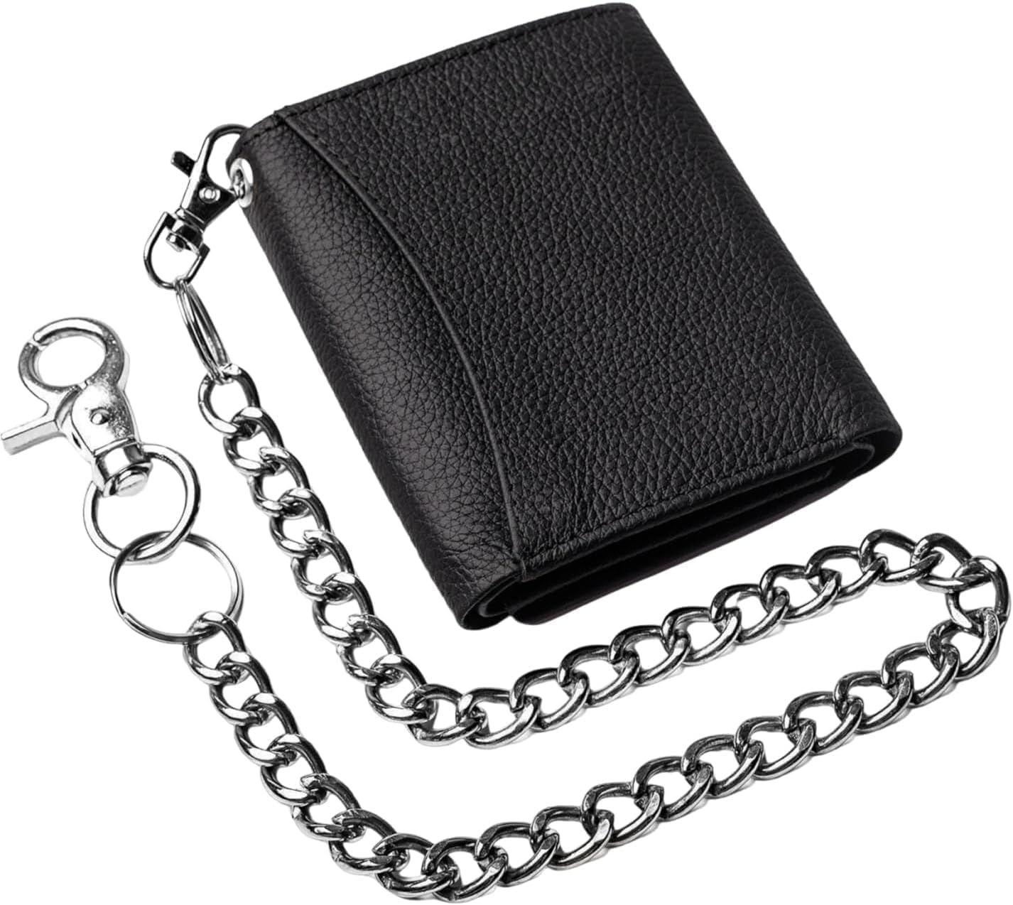 Men’s Trifold Leather Wallet with RFID Blocking – Black Genuine Leather Biker Wallet with Chain, Secure Snap Closure Design in USA New in Box