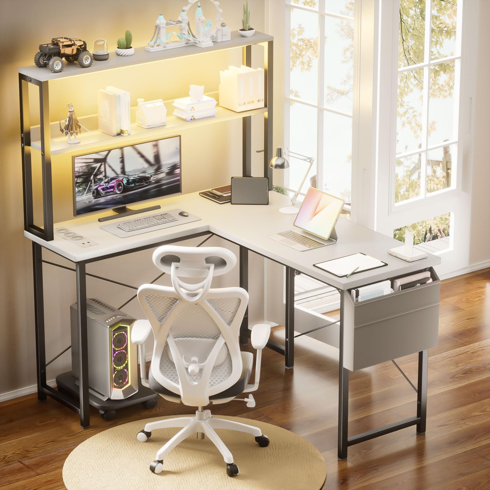L-Form Gaming Eckschreibtisch 135×100×148cm Weiß für Heim & Büro