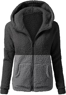Fulidngzg Warm Winter Jacket Women's Warm Oversize Cuddly Jacket Teddy Jacket Transition 2023 Autumn Jacket Plush Jacket Fluffy Winter Teddy Fleece Jacket Winter Jacket Long Elegant Cuddly Jacket