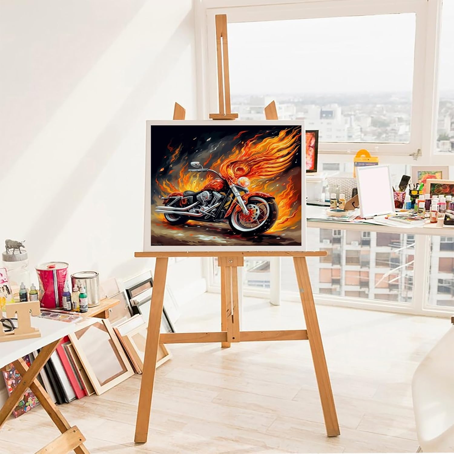 XTXGERL Paint by Numbers for Adults Beginner Retro Flame Motorcycle DIY Acrylic Painting by Numbers Kits with Brushes Acrylic Pigment Home Decoration Brithday Gifts 16x20 inch, Frameless