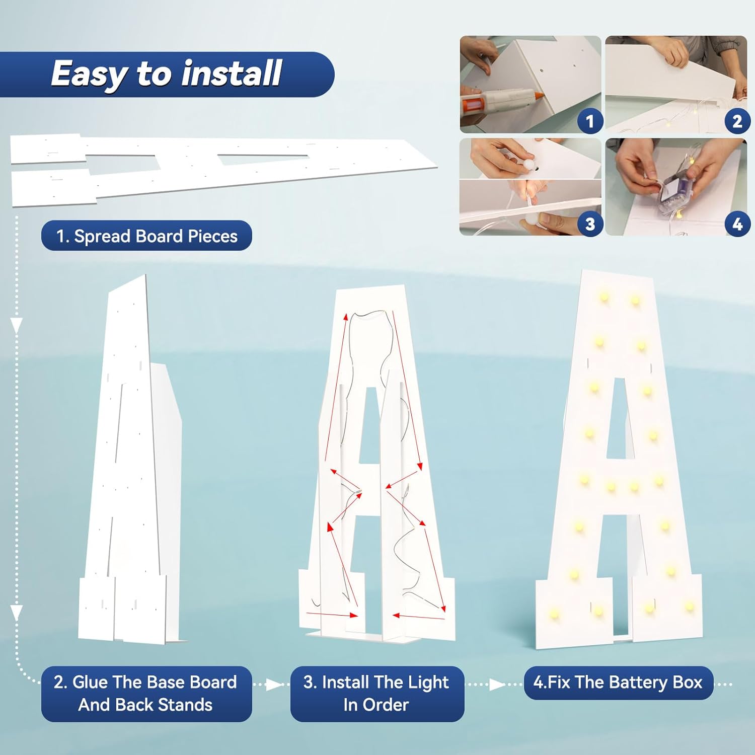 4FT Marquee Light Up Letters, Marquee Letters M, Pre-Cut Foam Board Set Can Be Used for Birthday Party Grad Prom Party Decoration Wedding Event Baby Shower - Image 5