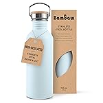 Bambaw Metal Water Bottle 750 ml, Light Blue Sports Bottle, Non-Insulated Water Bottle, Stainless Steel Bottle 750 ml, Stainless Steel Bottle - Nordic Blue