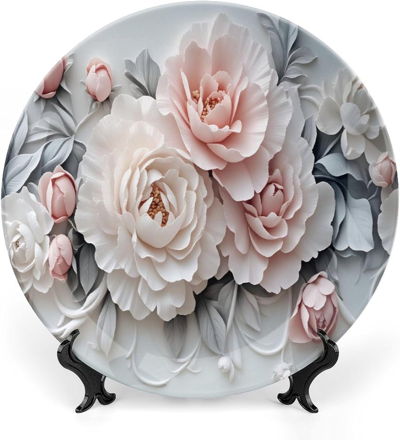Tree of Life Bone China Decorative Plates 10inch with Display Stand, Boho Luxury Ceramic Hanging Plate for Home Decor, Personalized Ornament Dessert Plate Wall Decor Wedding Gift