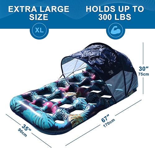 Miniatura 3 de Flotador inflable para piscina con toldo de sombrilla UPF 50+, flotador extra grande para adultos con reposacabezas, portavasos