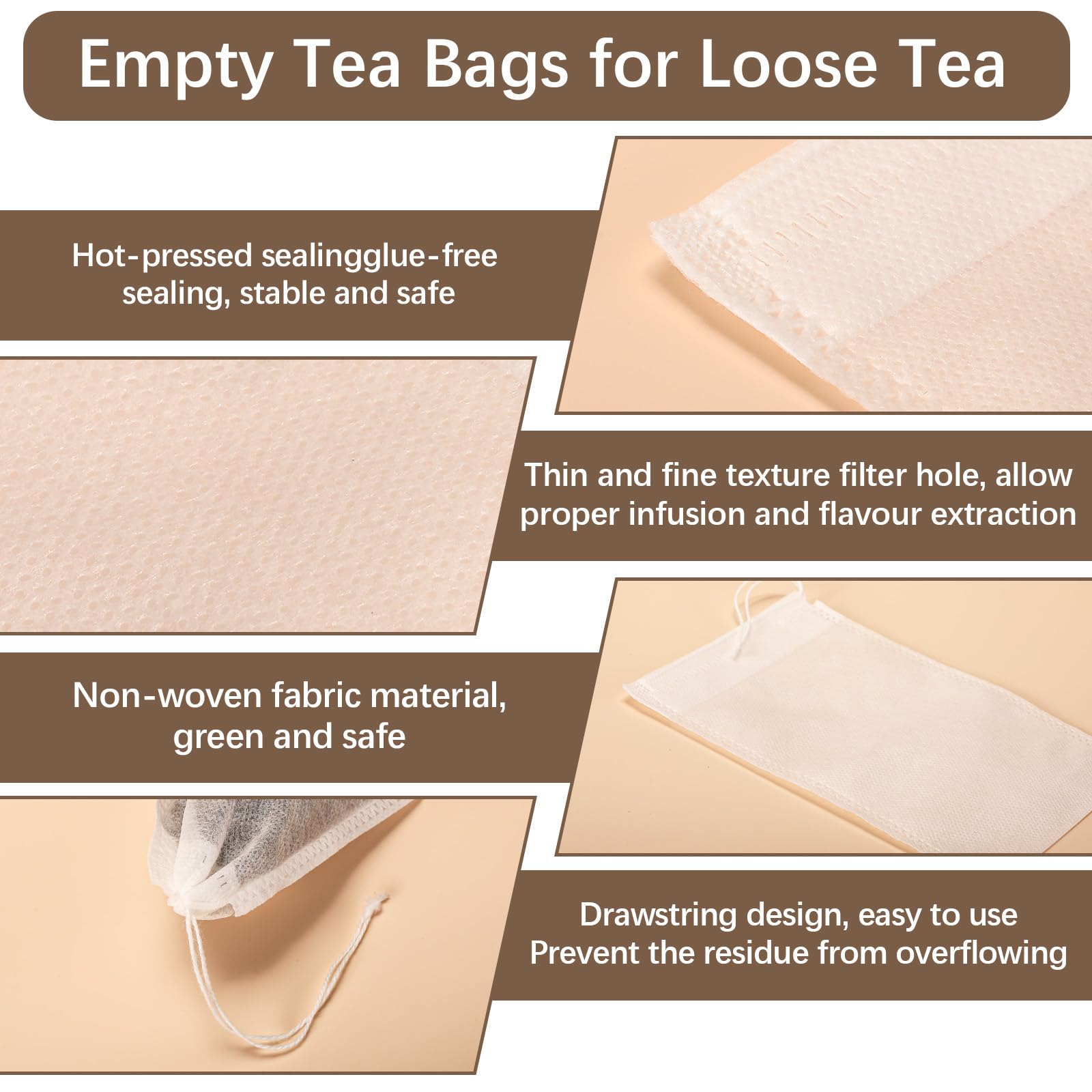 Leere Teebeutel für losen Tee, Einweg-Teefilterbeutel mit Kordelzug, befüllbares Tuch, leere Teebeutel für losen Tee, Kaffee, Kräuter, Gewürze (9 x 7 cm), 300 Stück