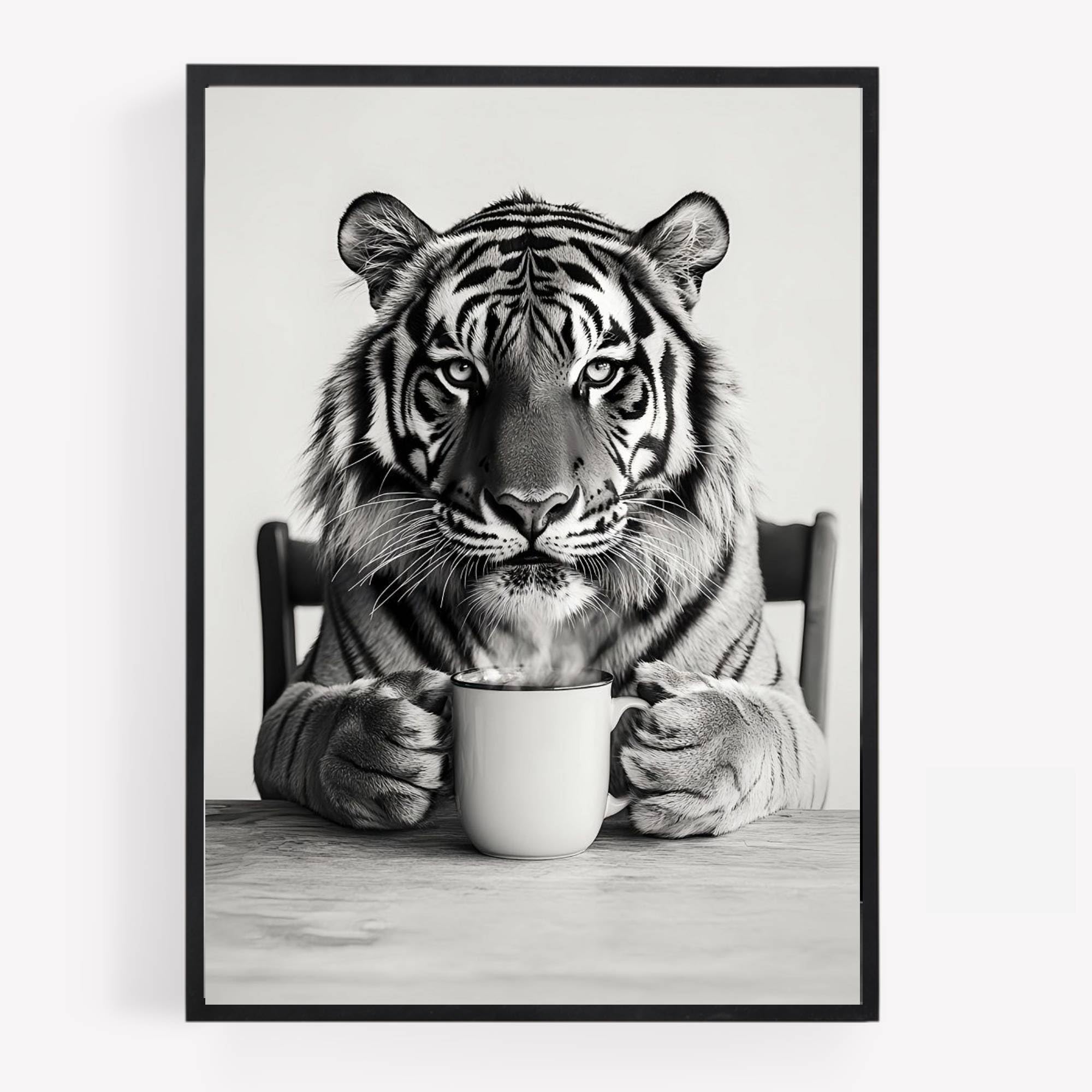gfc Funny tiger drinking coffee Print Picture Poster kitchen A4 UNFRAMED wall art Home decor Decorating please be seated for entire performance
