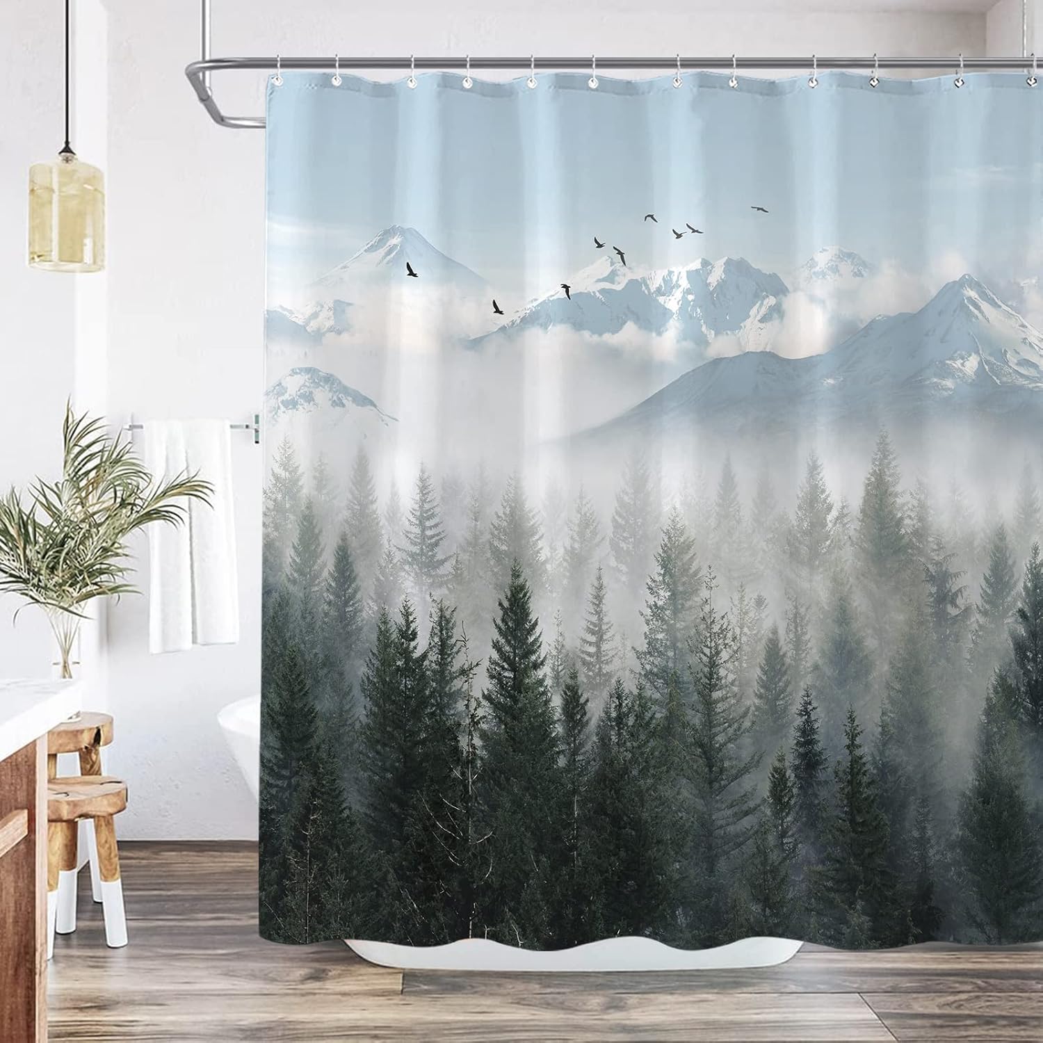 Extra Long 84 Inch Gray Misty Forest Shower Curtain Grey Nature Foggy Tree Mountain Shower Curtains for Bathroom Waterproof Fabric Woodland Decorative Modern Bath Curtain (Dark2, 72" x 84")