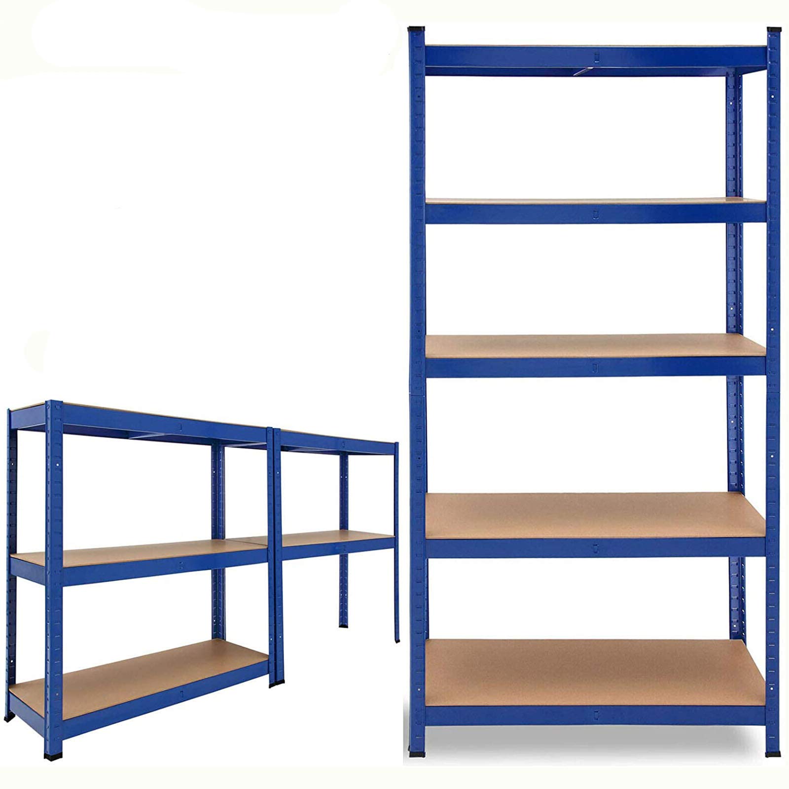 150 x 70 x 30 cm 5-Tier Garage Shelving Unit – Metal Racking, Steel & MDF Boltless Shelves Metal Shelving Unit Heavy Duty 175kg Capacity Per Shelf, Blue
