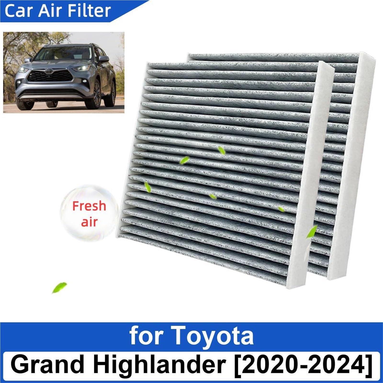 Filtr powietrza samochodowy pasujący do Toyoty Grand Highlander 2020-2024, kabina z włókna węglowego 87139-0E040 87139-0R030 CF12157 87139-26010 filtr wnętrza samochodu(5PCS)