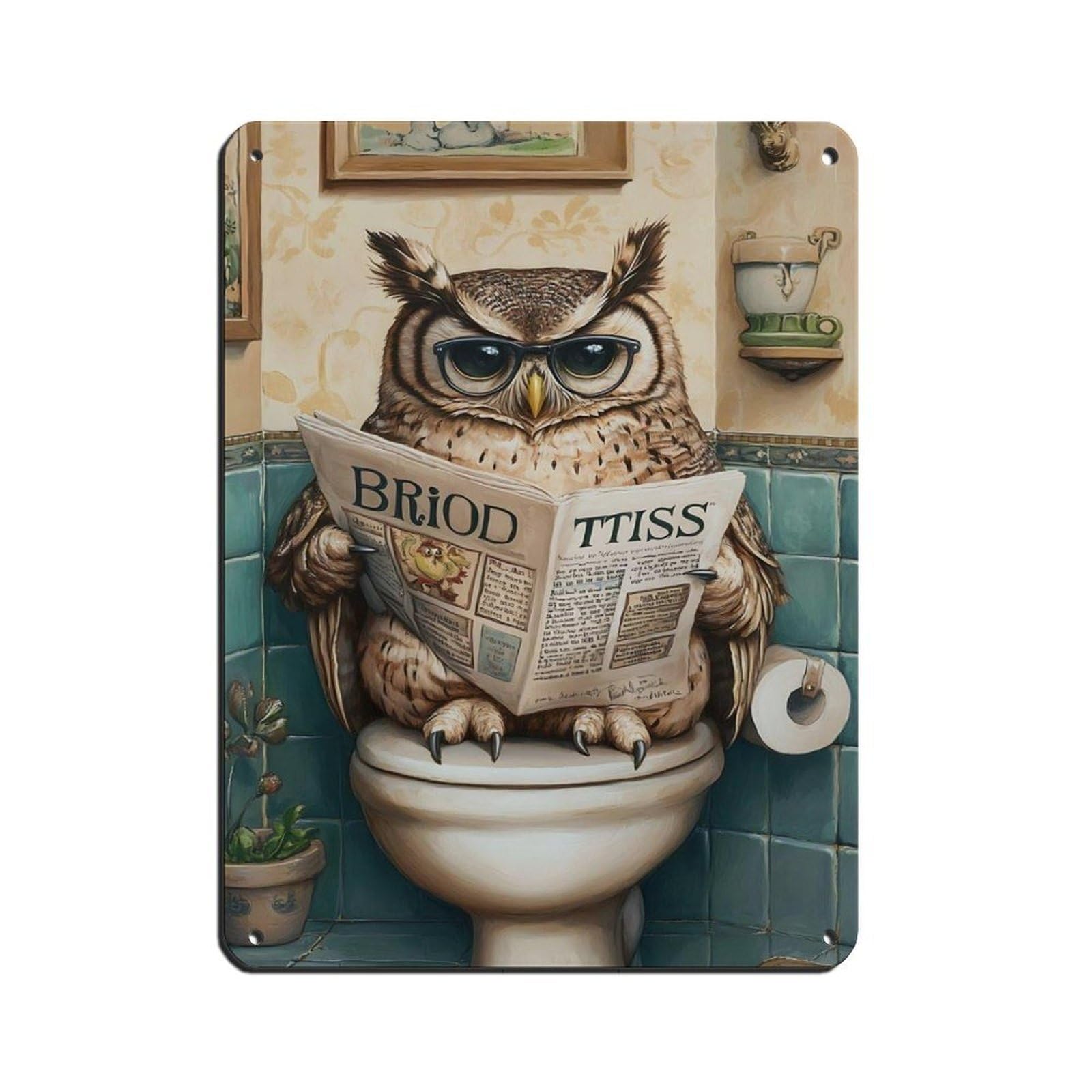 Whimsical Owl Reading Newspaper Retro Poster Metal Tin Sign Chic Art Retro Iron Painting Bar People Cave Cafe Family Garage Poster Wall Decoration 12x16inch(30x40cm)