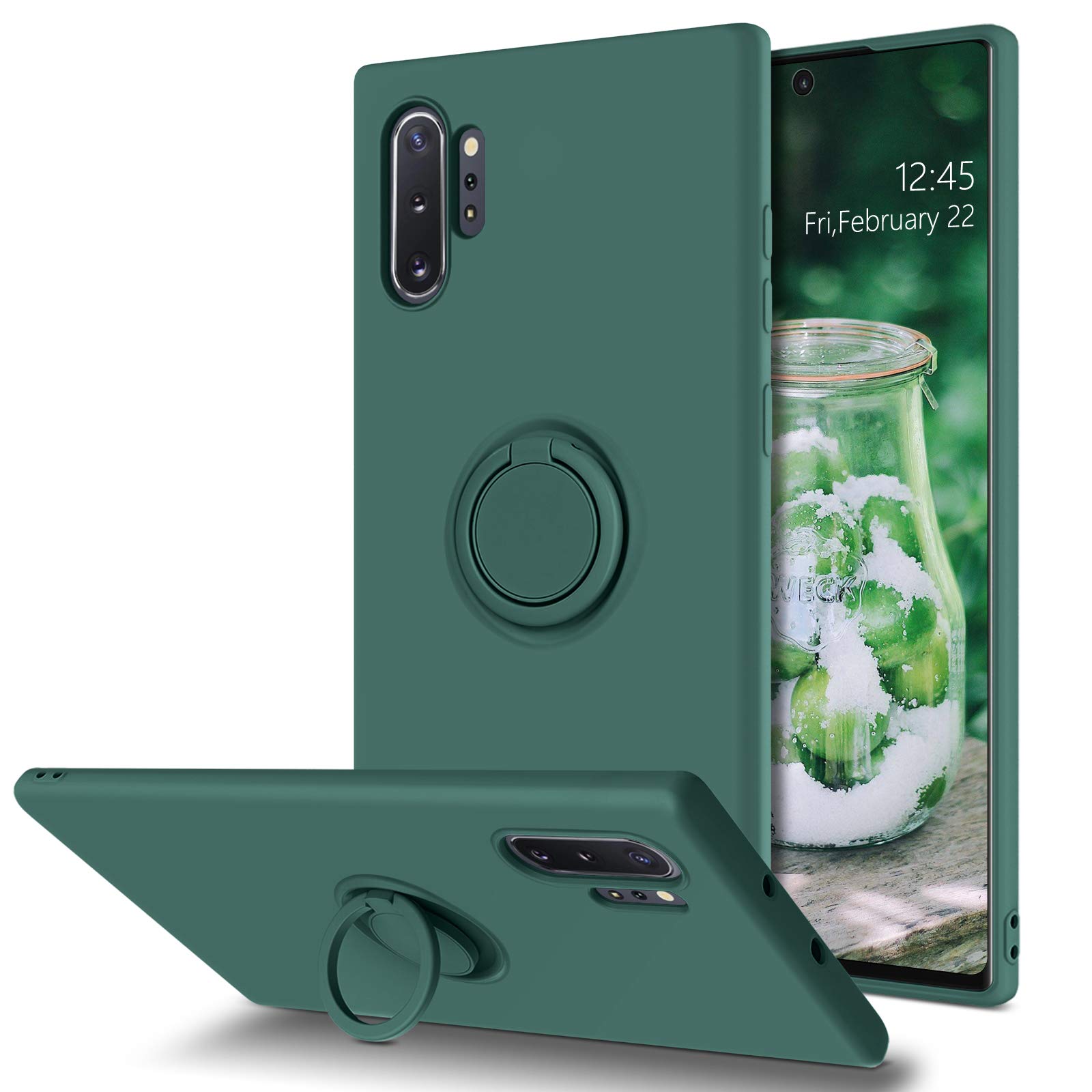 KANGYA for Galaxy Note 10 Plus Case, Samsung Galaxy Note 10 Plus Phone Case Slim Silicone | Kickstand 360° Ring Holder | Support Car Mount | Soft Gel Rubber Hybrid Bumper Cover, Midnight Green