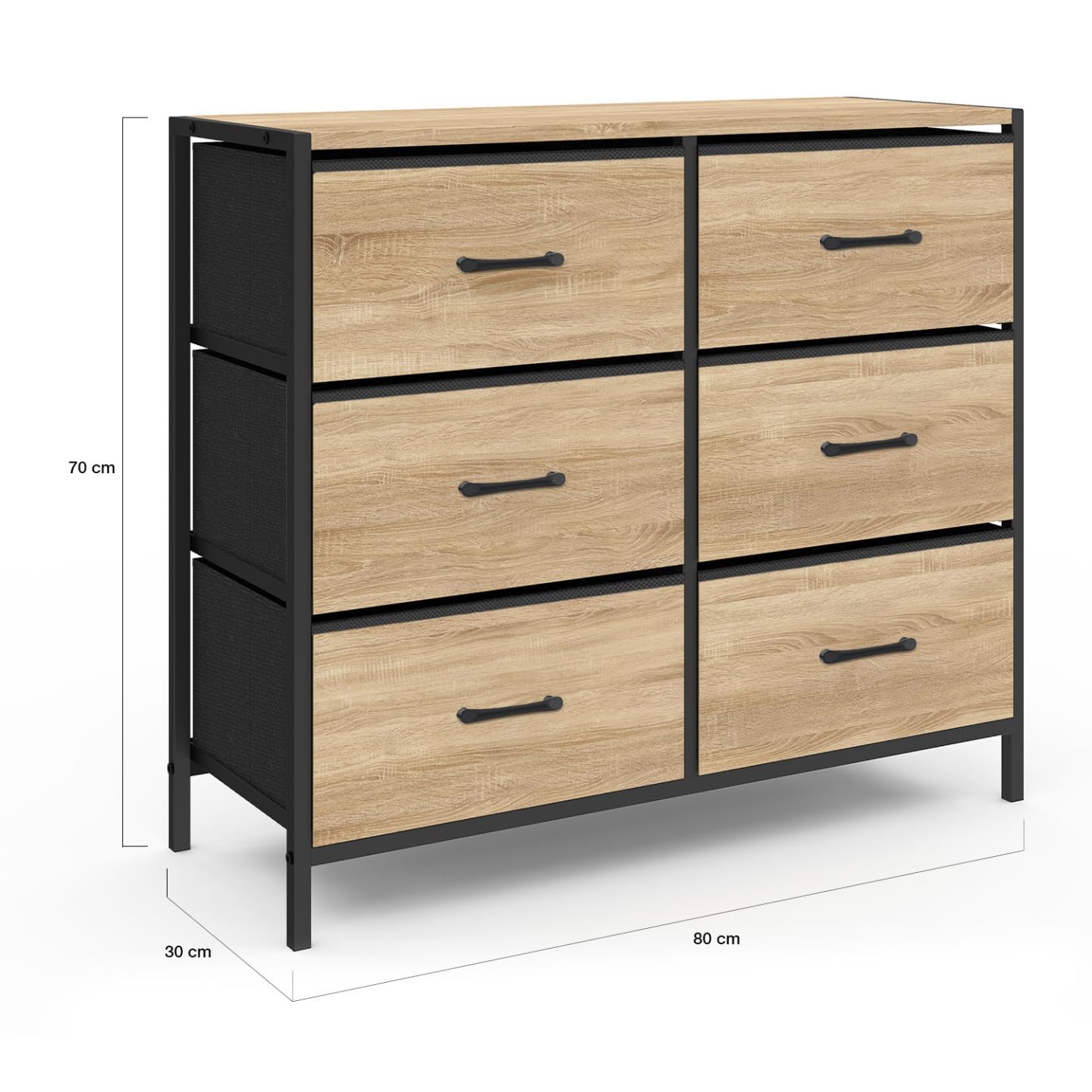 IDMarket - Commode 6 tiroirs en Tissu Utah 80 cm Meuble de Rangement Design Industriel