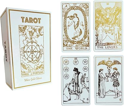White Gold Tarot Deck with Guidebook Luxury 78-Card Set with Gold Foil on 400 GSM Cardstock Elegant White Tarot Cards for Beginners & Experts Includes 80-Page Interpretive Guide