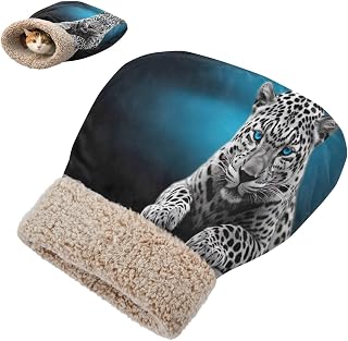 Leopard Cheetah Blue Eyes Cat Sleeping Bag Cozy Soft Plush Winter Sleeping Bags for Indoor Cats Pet Nest 22.8 x 18.9 in