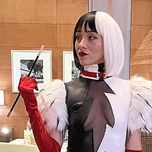 WeKen Peluca en blanco y negro para niñas, peluca corta estilo Bob, mitad negra, mitad blanca, con flequillo, para mujer, cosplay, fiesta diaria (un