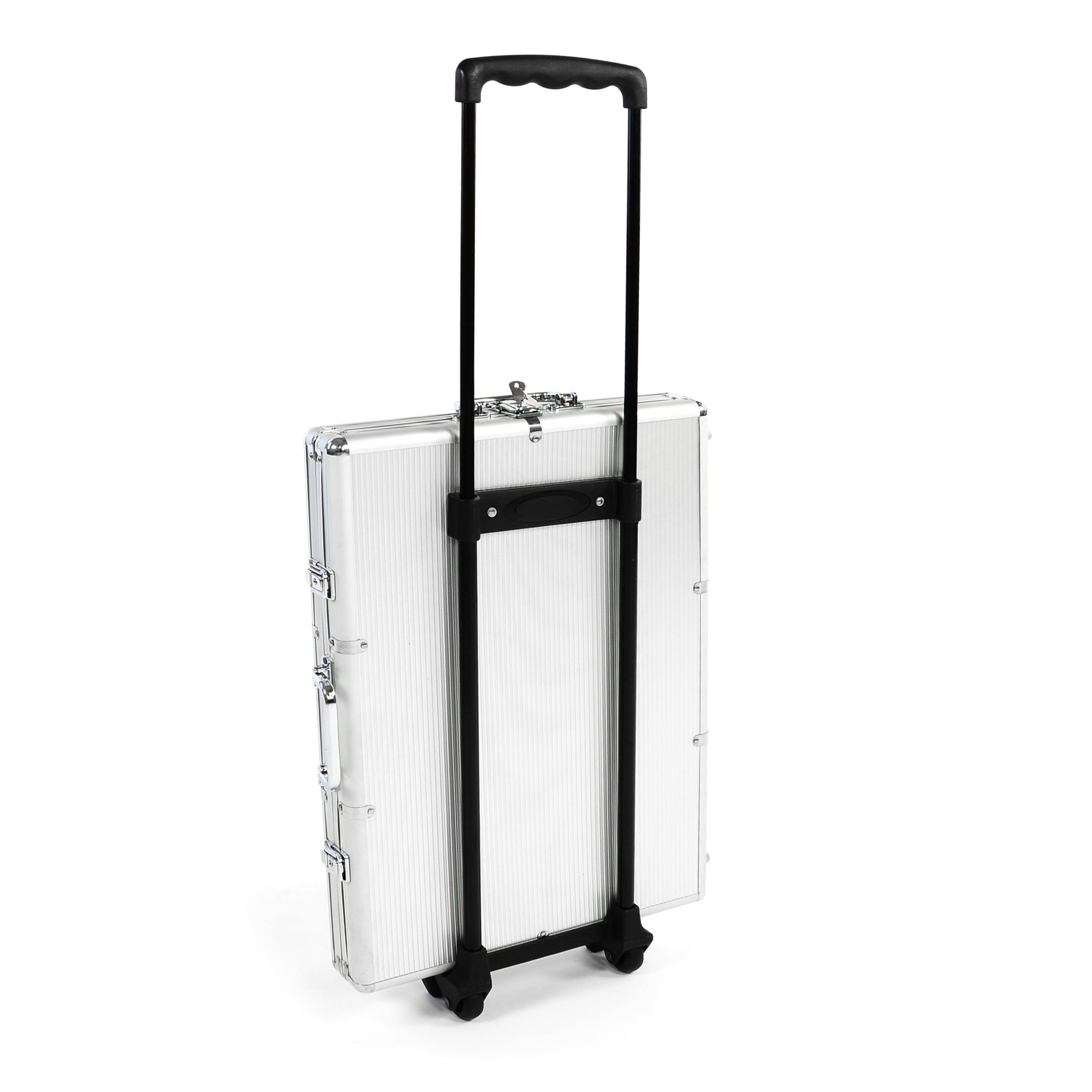 Nexos Trading Poker-Koffer Trolley aus Aluminium gepolstert für bis zu 1000 Chips abschließbar gepolstert mit Zubehör Button, Casino-Würfel, 3X Pokerkarten aus Kunststoff
