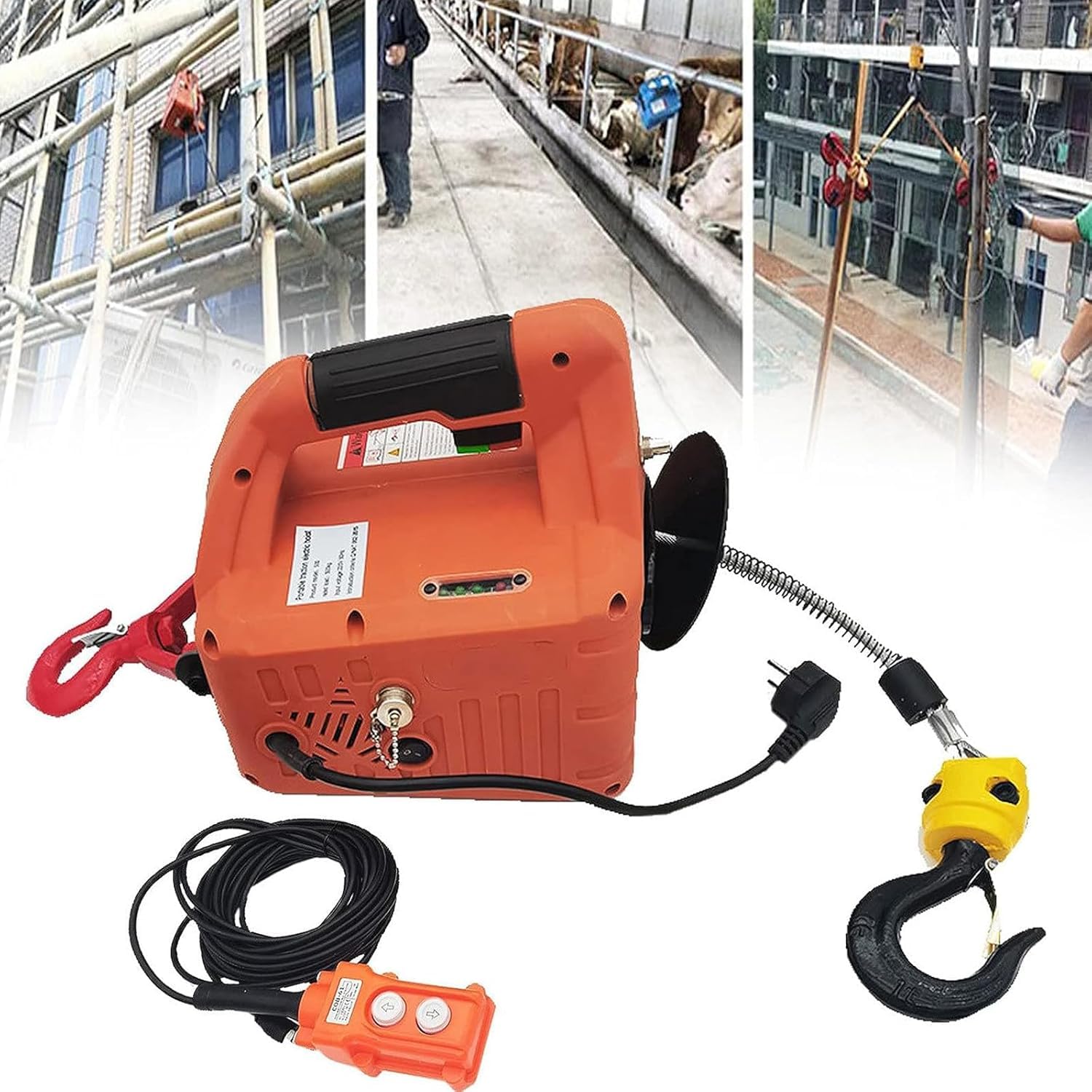 Polipasto Eléctrico 500kg/1100lbs con Control Remoto Inalámbrico, Motor 1500W Industrial para Construcción, Fábricas y Almacenes - Sistema de Control 3 en 1 (Manual, con Cable e Inalámbrico)