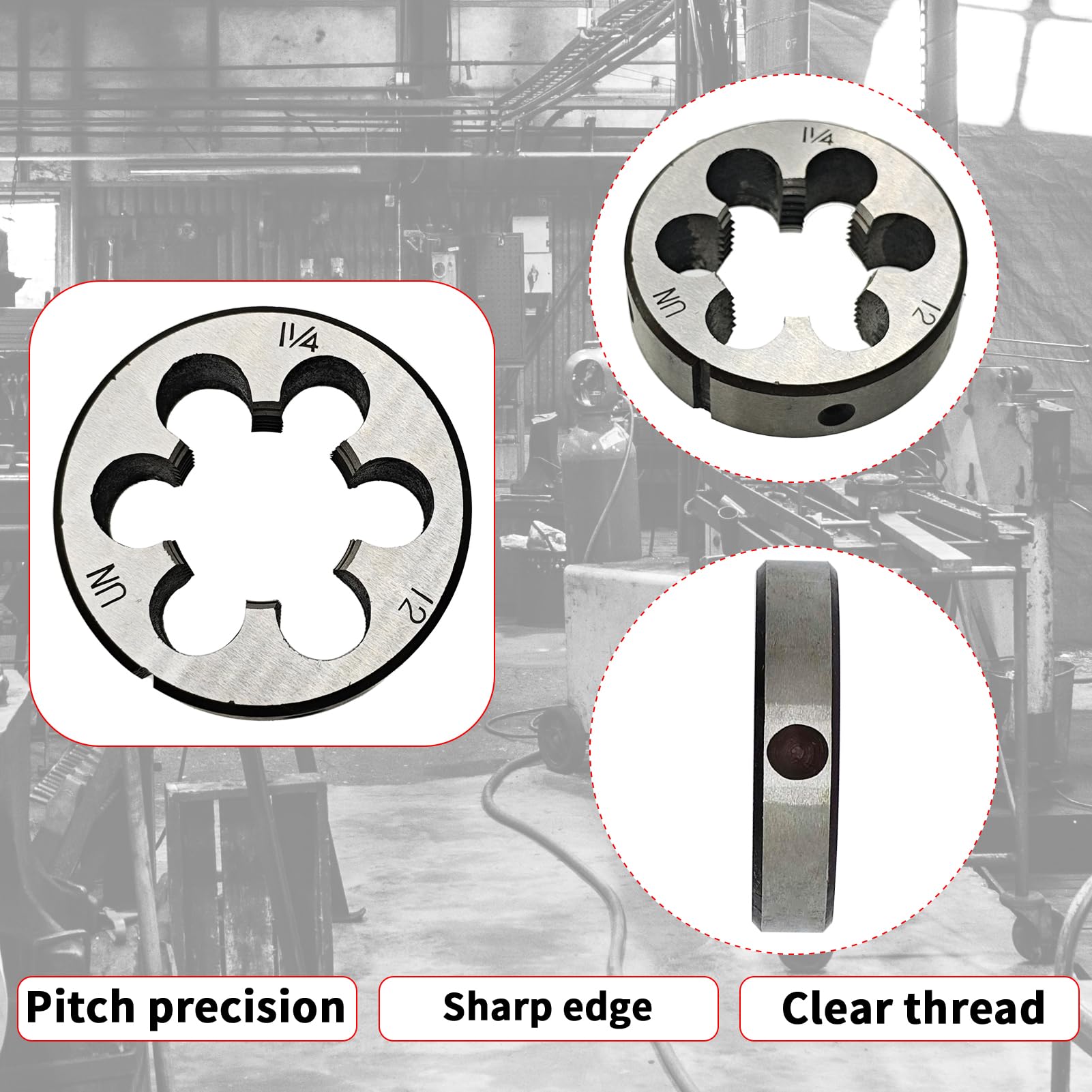 1-1/4"-12 Die, 1 1/4"-12 Round Threading Die, Right Hand, UNF, Nominal Diameter 1 1/4", TPI Thread Per Inch 12 Fin Thread, Tolerance Grade 2B, High Speed — Amazon image 4