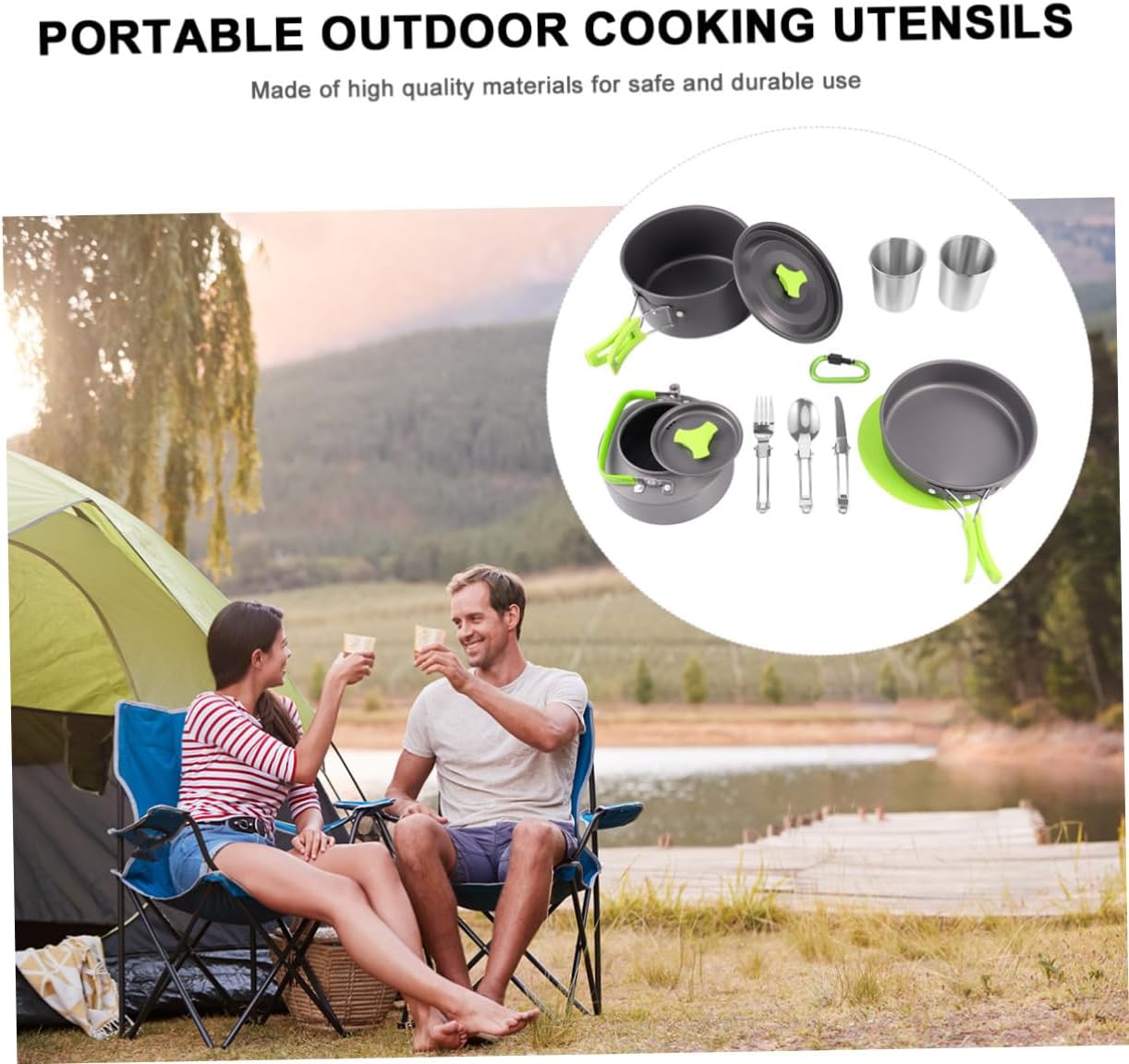 1set Portable Camping Cookware Set Non-Stick Cookware for People Lightweight and Outdoor Cooking Kit for Hiking Picnics and Camping Activities