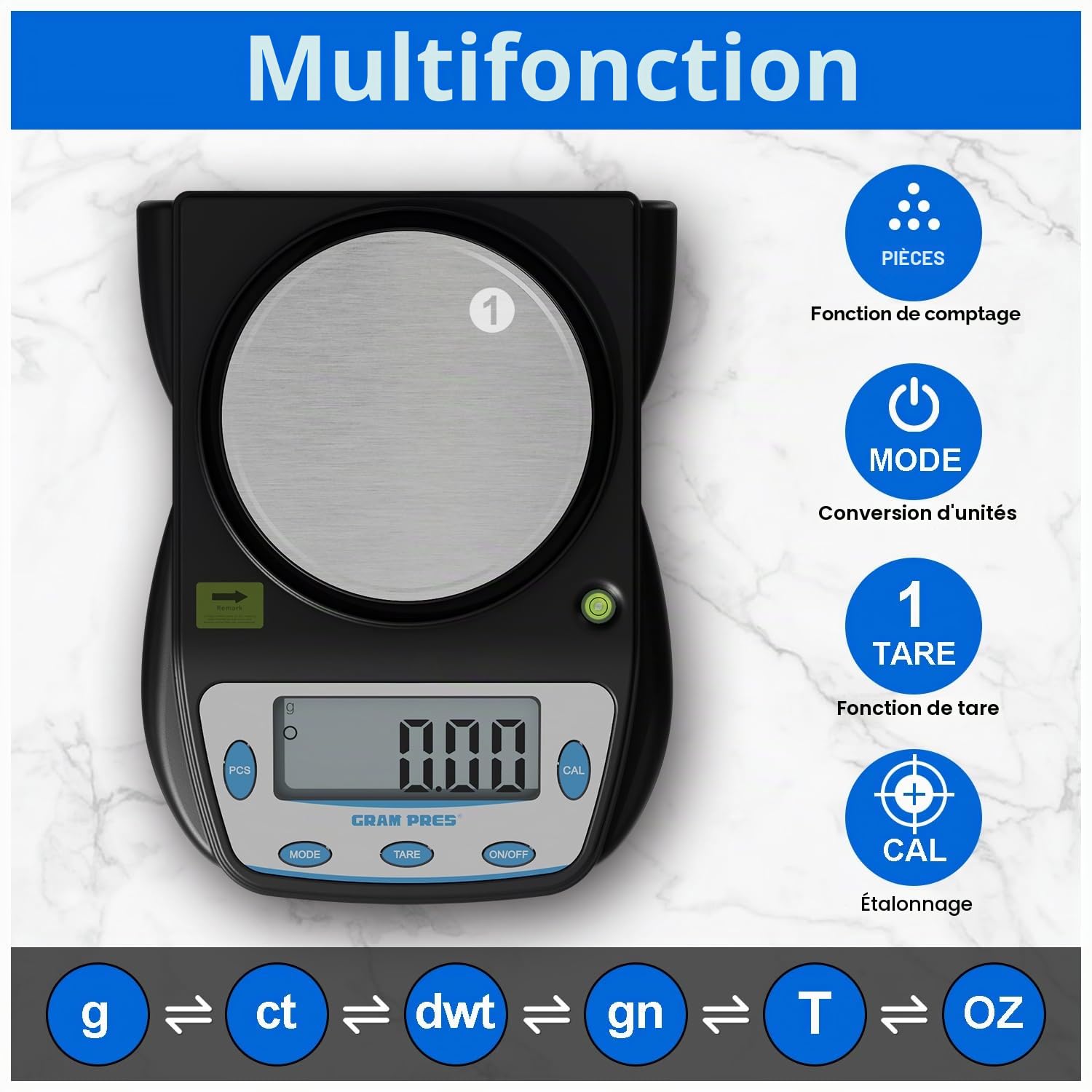 GRAM PRES Balance de laboratoire numérique - 600 g x 0,01 g | Précision électronique - Balance analytique scientifique - Pour bijoux, poudre, pièces de monnaie, etc.