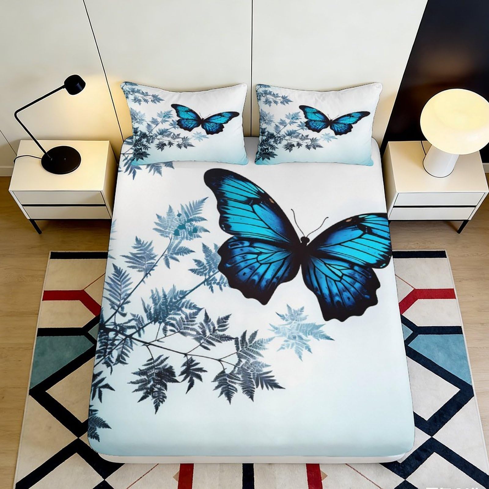 Decorative butterfly fitted sheet 3D Printed, soft touch microfiber, bed cover for master bedroom, guest room bedding, wrinkle resistant, dustproof, easy care 90x200x25cm