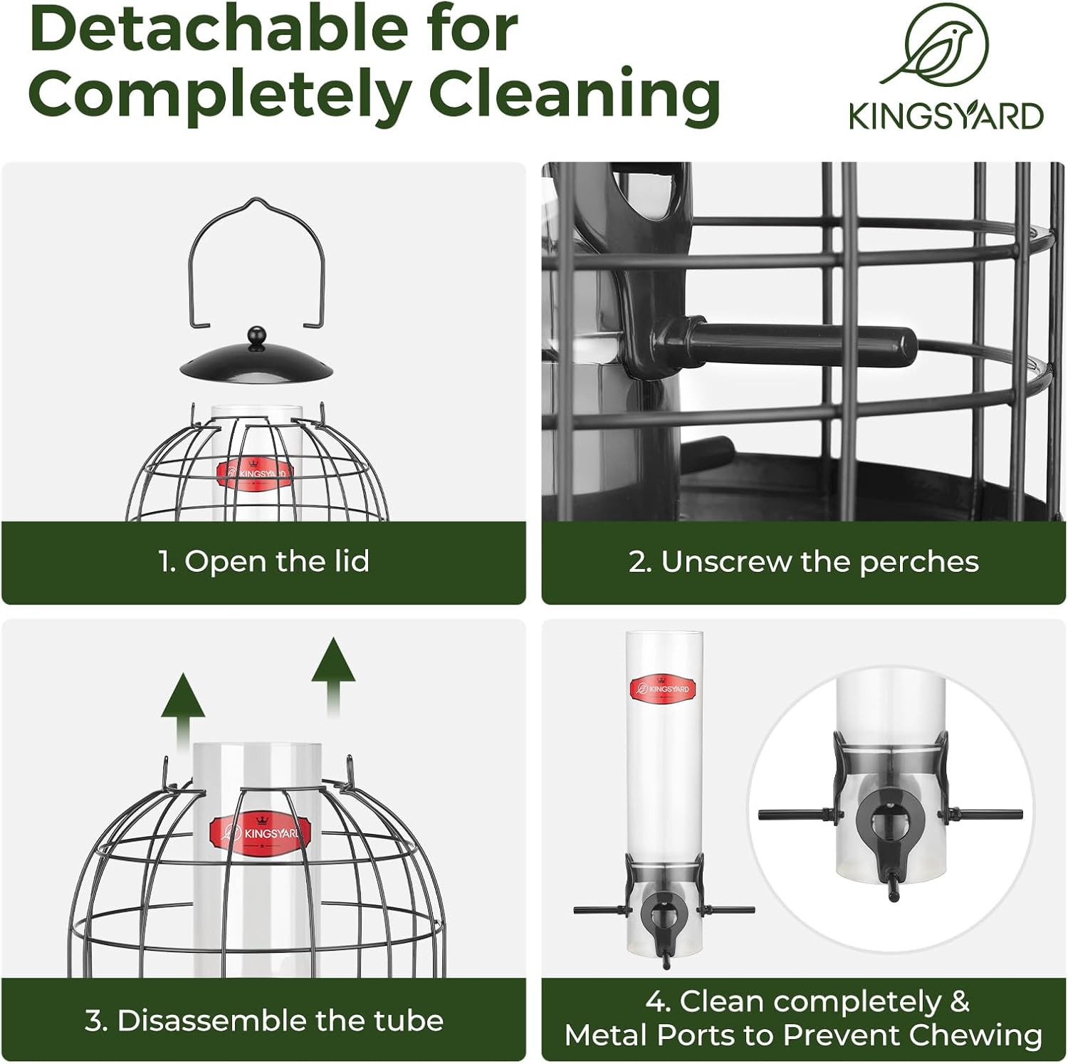 Kingsyard Metal Bird Feeder for Outdoors, Squirrel Proof Caged Tube Feeders Hanging Green, Wild Small Birds Rainproof Station for Garden Yard Seed Easy Clean, Black
