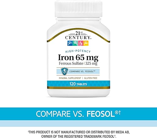 Miniatura 7 de 21st Century Hierro 65 mg de sulfato ferroso 325 mg comprimidos, 120 unidades (paquete de 2)