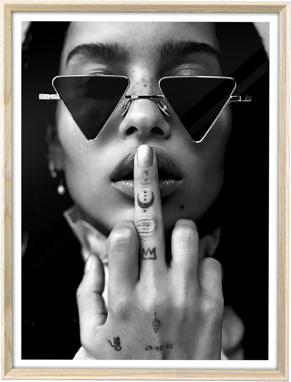 iHery Natural Beige Dimensional OAK Wood Framed Wall Art, 12x16in Audrey Hepburn Luxury Fashion Canvas Art, Feminist Black and White Trendy Girls Bedroom Wall Decor, Set of 1 For Bathroom Dorm