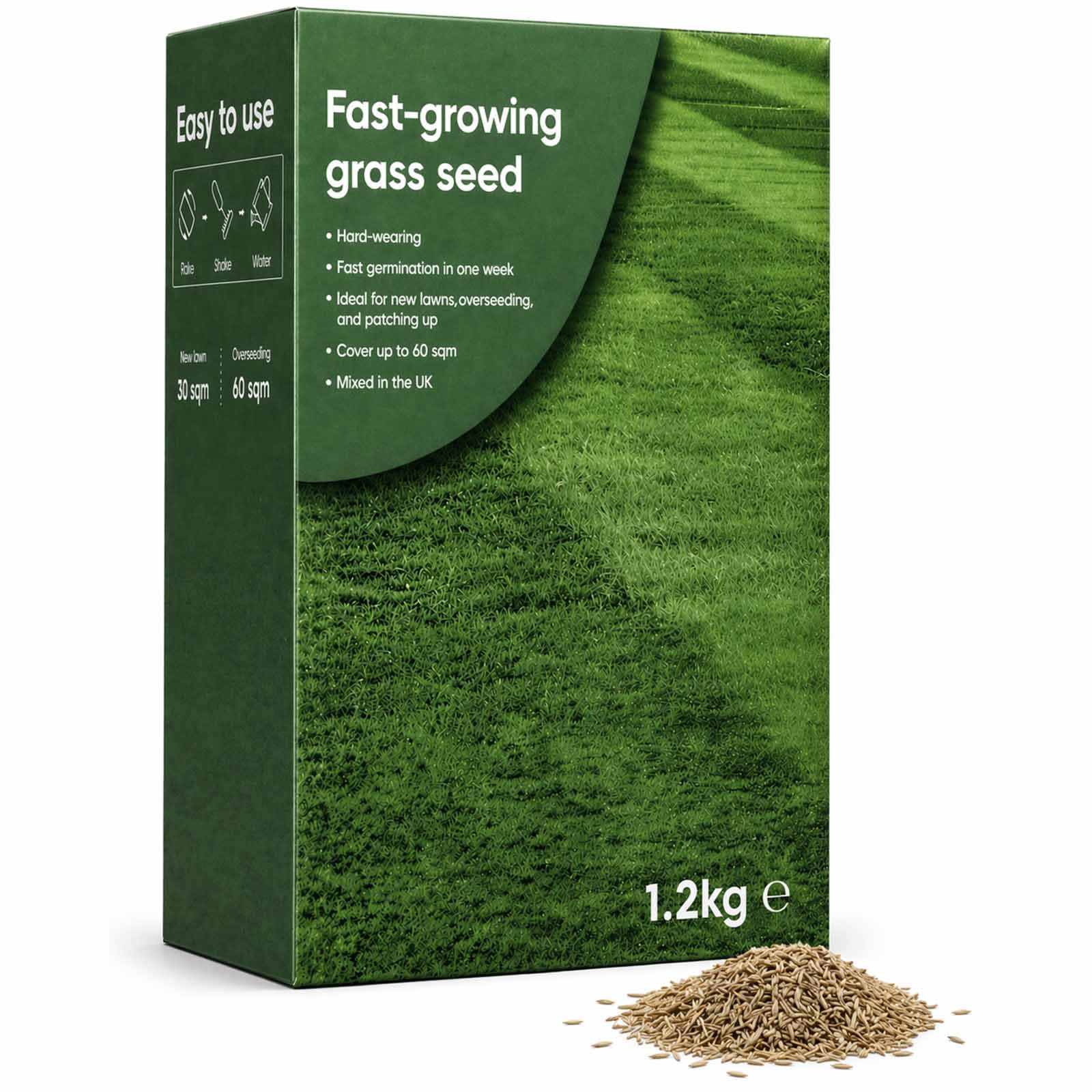 Premium Fast Growing Grass Seeds 1.2Kg - Covers 60m² for Overseeding Lawn, Hard Wearing & Pet Friendly Lawn Seed with Dwarf Perennial Ryegrass and Strong Creeping Red Fescue