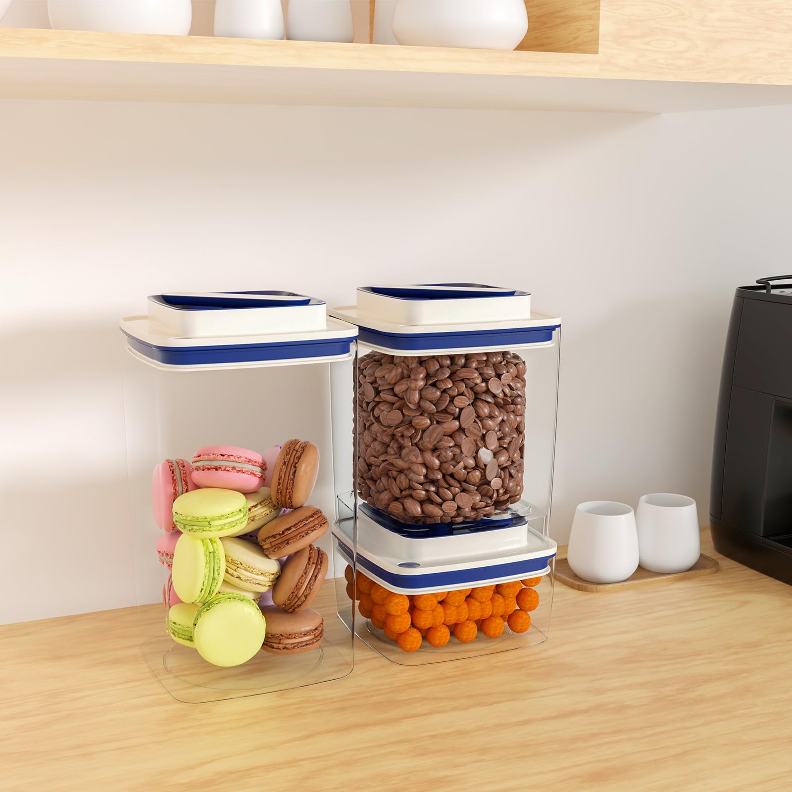 Bakpoco Vakuumversiegelte Frischhaltedosen für Kaffeebohnen, Müsli, Snacks, Gewürze, luftdichte Aufbewahrungsbehälter mit Luftpumpe, 3 Stück, kompakte, transparente Küchen- und