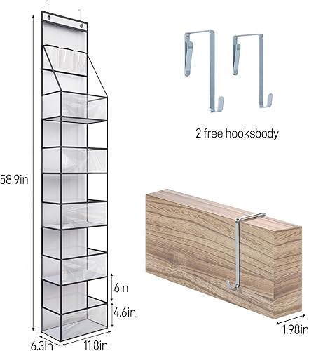 Miniatura 3 de Fixwal Organizador colgante de despensa con 6 estantes para colgar sobre la puerta, con bolsillos de plástico transparente detrás de la puerta,