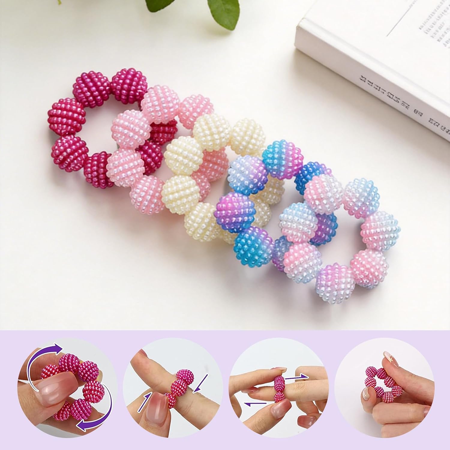 Fidget Bracelet and Rings Set for Women 6Pcs Bodhi Seed Sensory Jewelry image 2