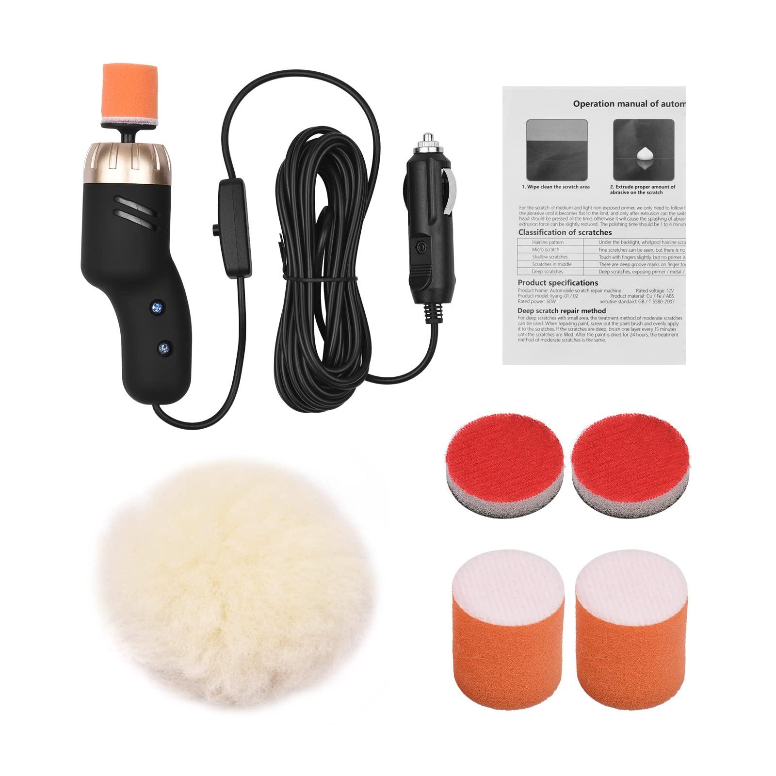 Irfora Mini lucidatrice per auto, 12 V, compatta, lucidatrice a mano, dettaglio, antigraffio, killer, kit per lucidatura, levigatura e pulizia