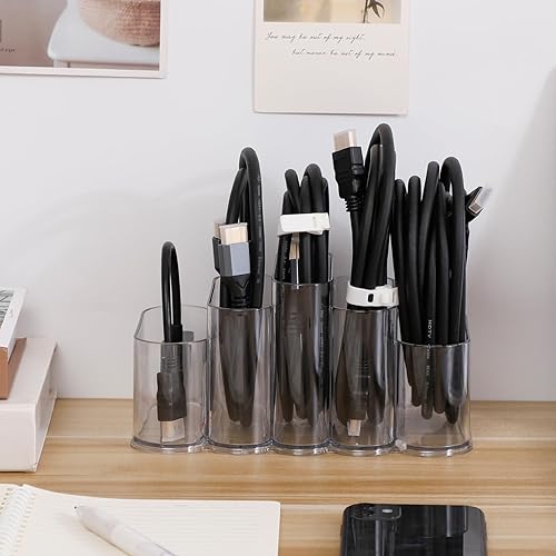 Miniatura 4 de Yesesion Organizador de cables de plástico con 10 bridas, caja de almacenamiento de cable HDMI transparente con 5 compartimentos, caja de