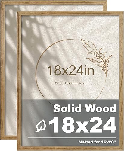 Egofine Juego de 2 marcos para póster de 18 x 24 pulgadas, marco de madera maciza con plexiglás mate para 16 x 20 pulgadas, para colgar en la pared,