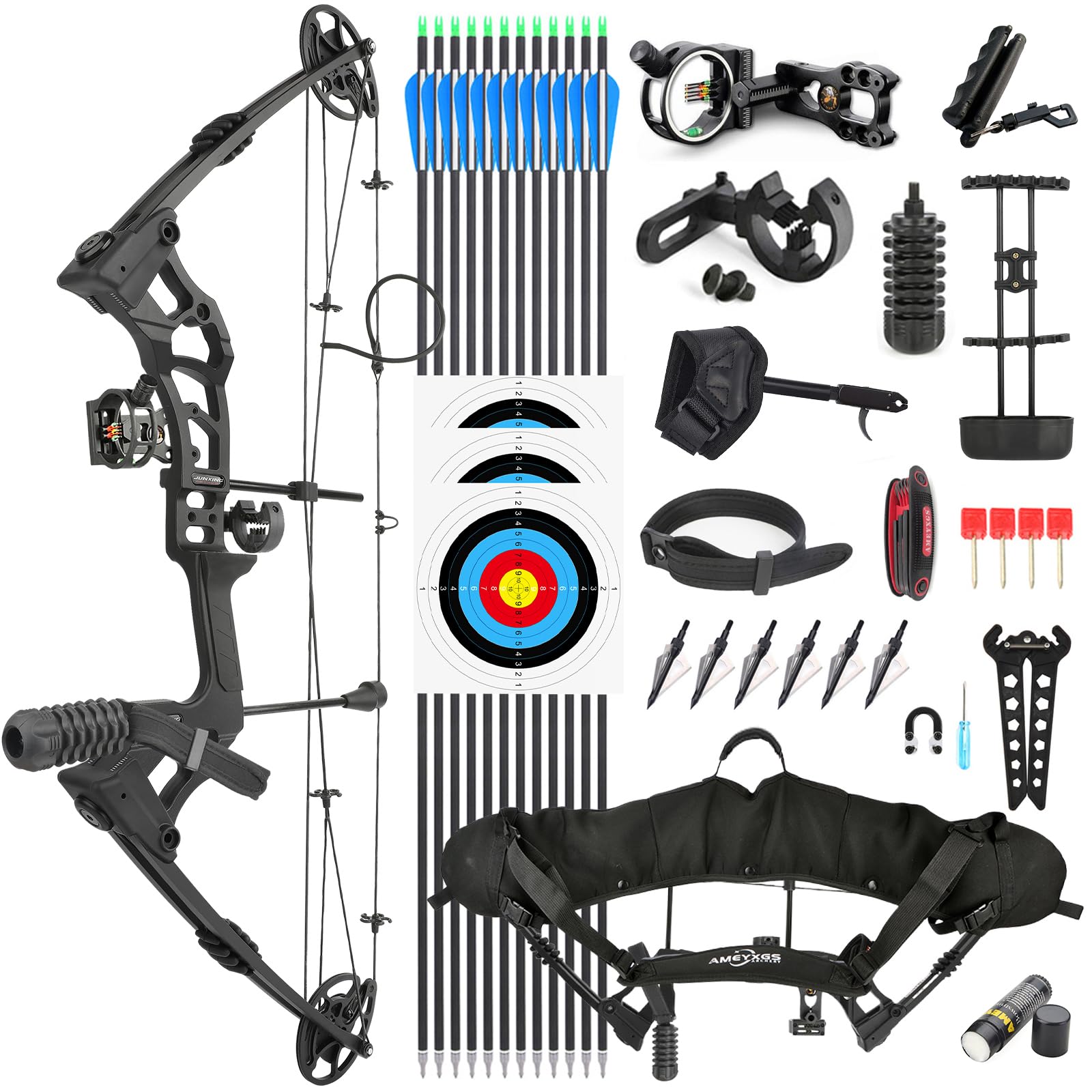 SHARROW Archery Compound Bow and Arrows Set, Draw Weight 0-70 LBS, Draw Length 24"-30", IBO Up to 320fps, Hunting Compound Bow Kit for Adults Beginner Outdoor Shooting RH