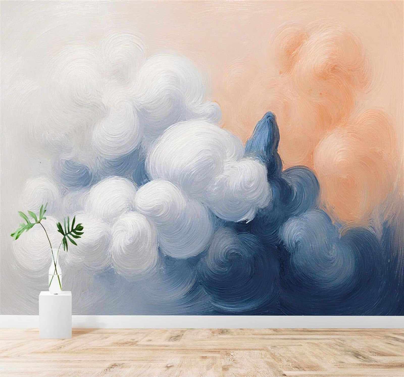 XLMING Abstract Blue White Clouds Mountain Peaks 3D Wallpaper Premium Textured Silk Study Dining Living Room Bedroom Sofa TV Wall Easy Install-250cm×170cm