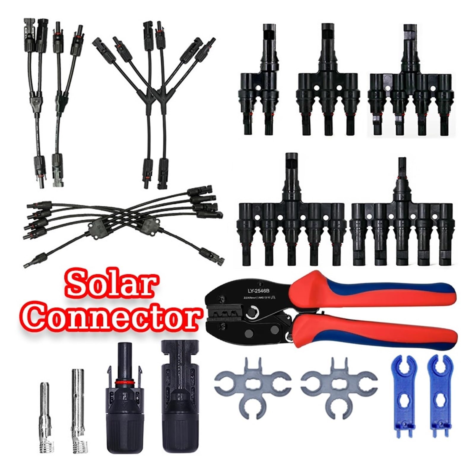 Conector solar fotovoltaico Y/T tipo 30A 1000V 3 4 5 6 Kit de rama 7 vías for Cable PV/MC módulo batería 2,5/4/6mm²(MC4-T7,5 SETS)
