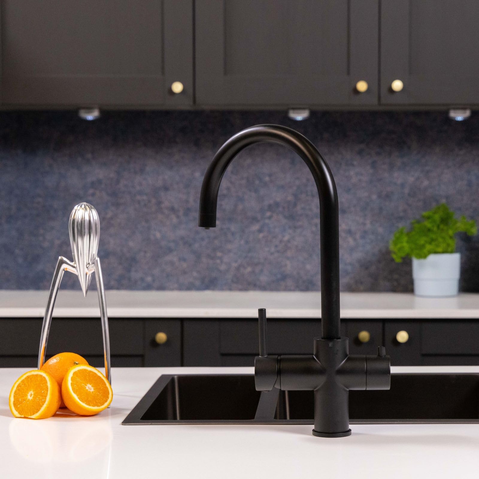 Flode Matt Black Svan Swan Neck Design Kitchen Boiling Tap - 3-In-1 Instant Hot Boiling Water Tap Kit With Boiler And Filter - Boiling Hot Water Tap (Matt Black)
