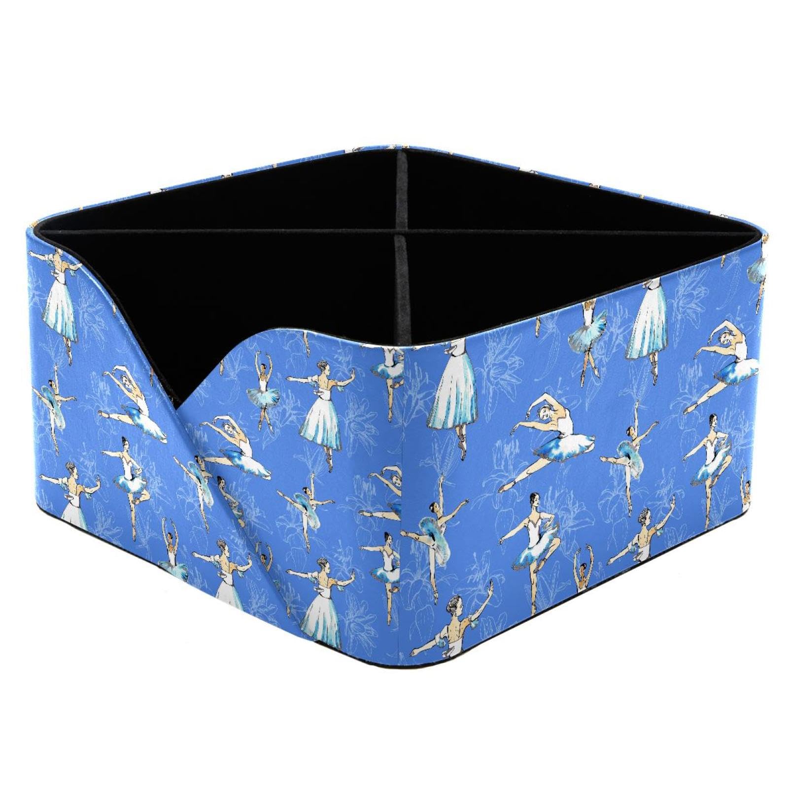 KengjuTesu Ballet Dancers and White Lilies Black and Silver Pattern Desktop Organizer Pen Holder, Rectangular Pencil Cup for Office, Study and Makeup Stations