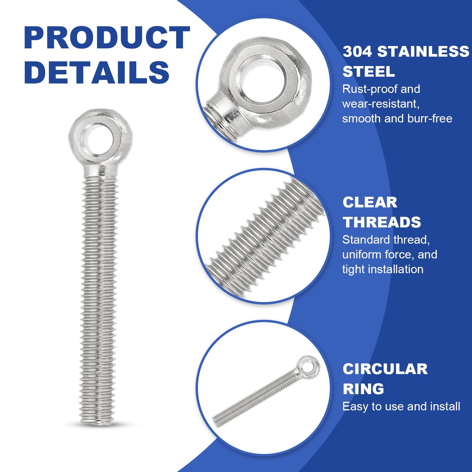 PATIKIL M8x66mm Lifting Shoulder Eye Bolts - Image 3