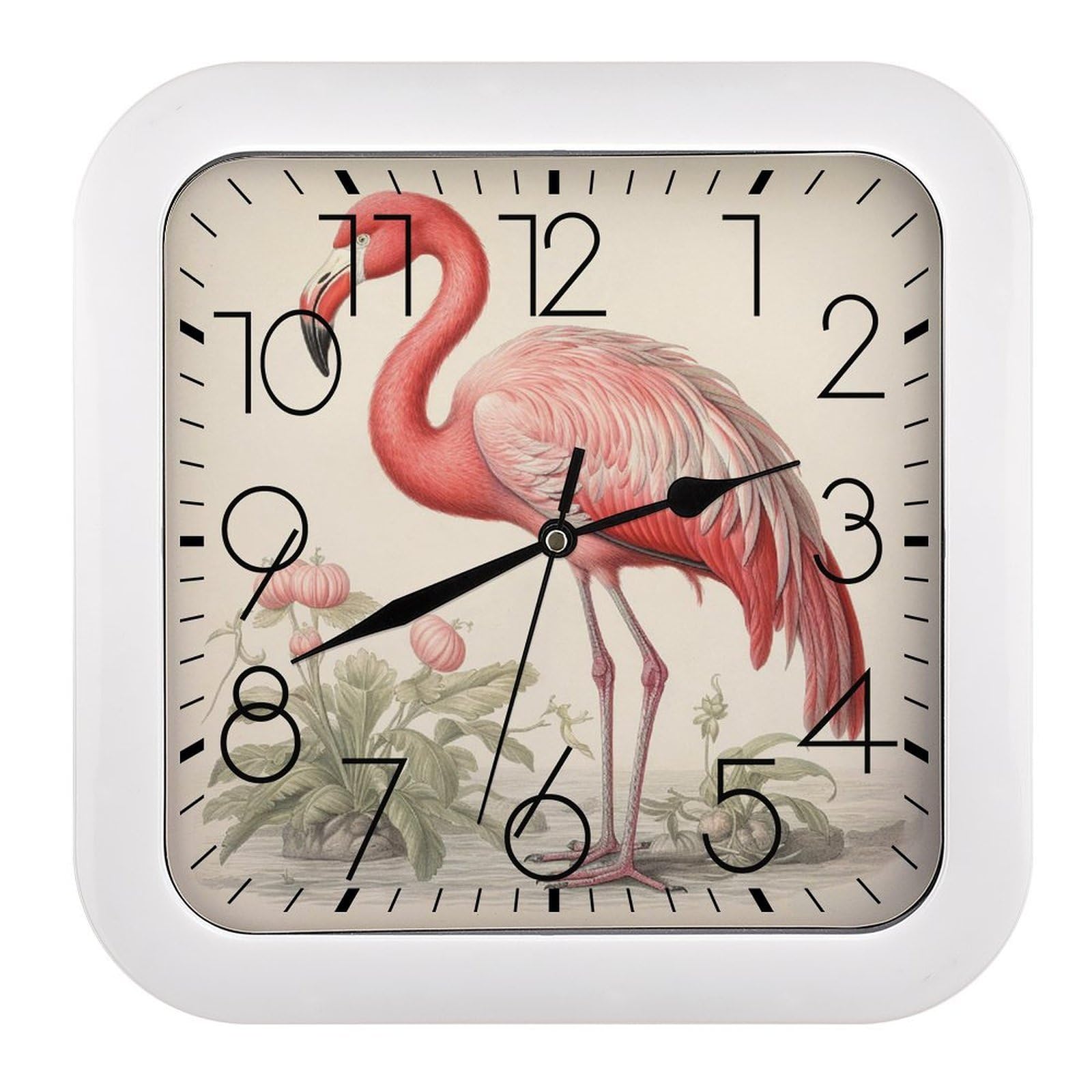 NTVOWPZO 10 Inch Wall Clock Art Flamingo Battery Operated Wall Clocks Silent Non-Ticking Square Wall Clock for Living Room Kitchen Home Office Wall Decorative Clocks