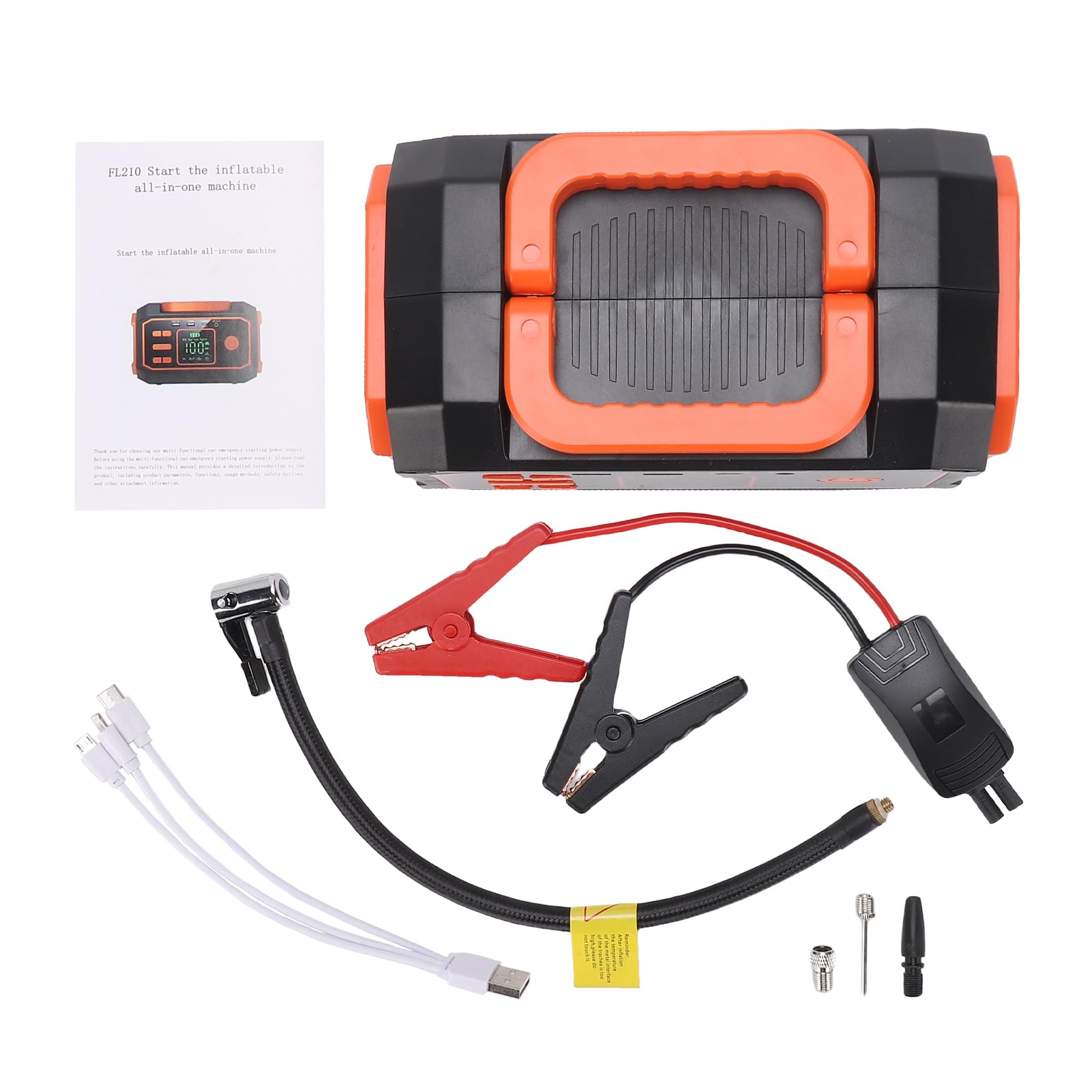 FTVOGUE Arrancador Portátil de BateríA, Compresor de Aire 10000 MAh 600 A Pico, for Arranque de Emergencia y Inflado (Orange)