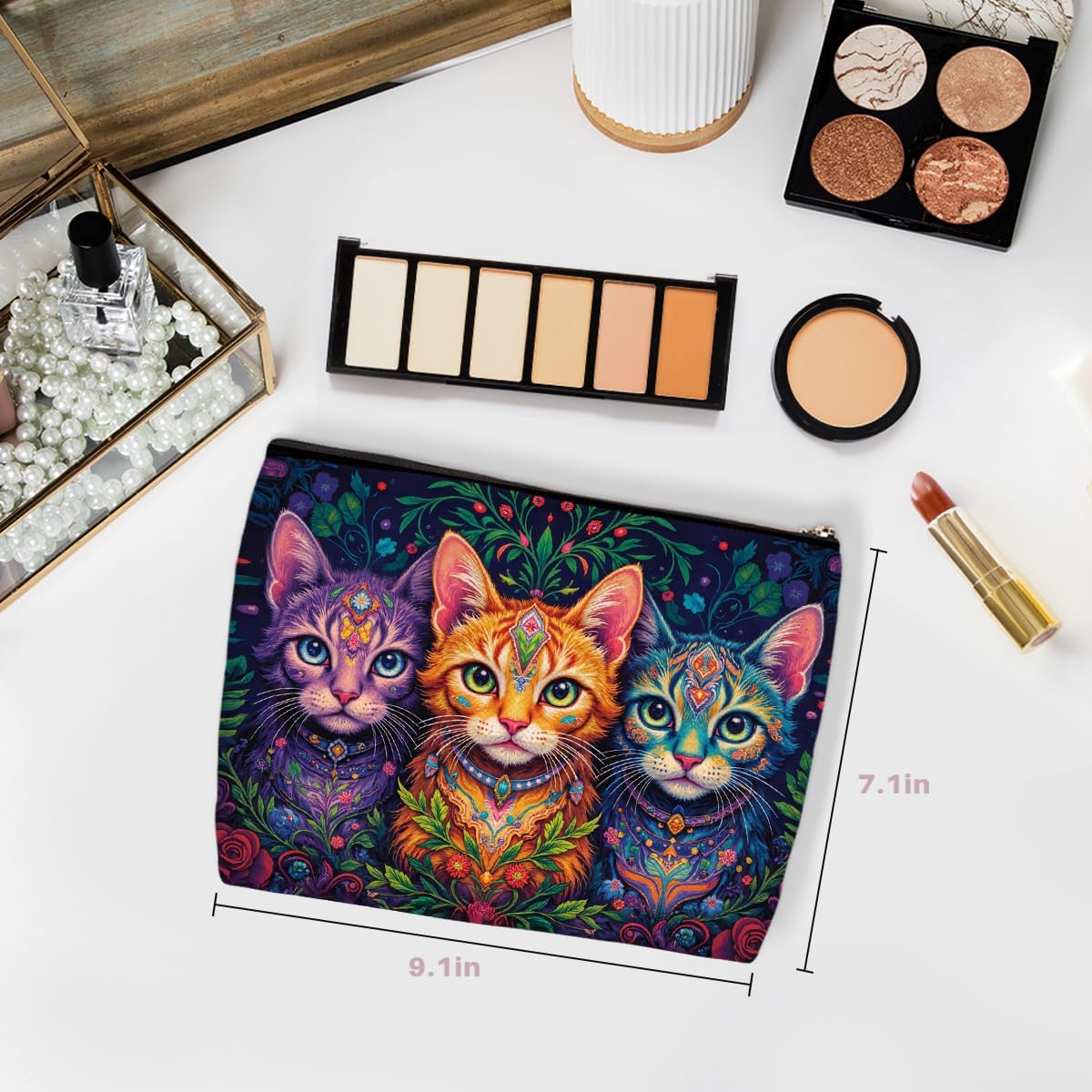 Wenboco Cute Cat Gifts for Women Makeup Bag, Cats Themed Cosmetic Bags Travel Organizer Bag Makeup Pouch, Birthday Christmas Gift for Women Mom Friend Sister, Cat Lover Gifts for Cats Lovers-1 - Image 2