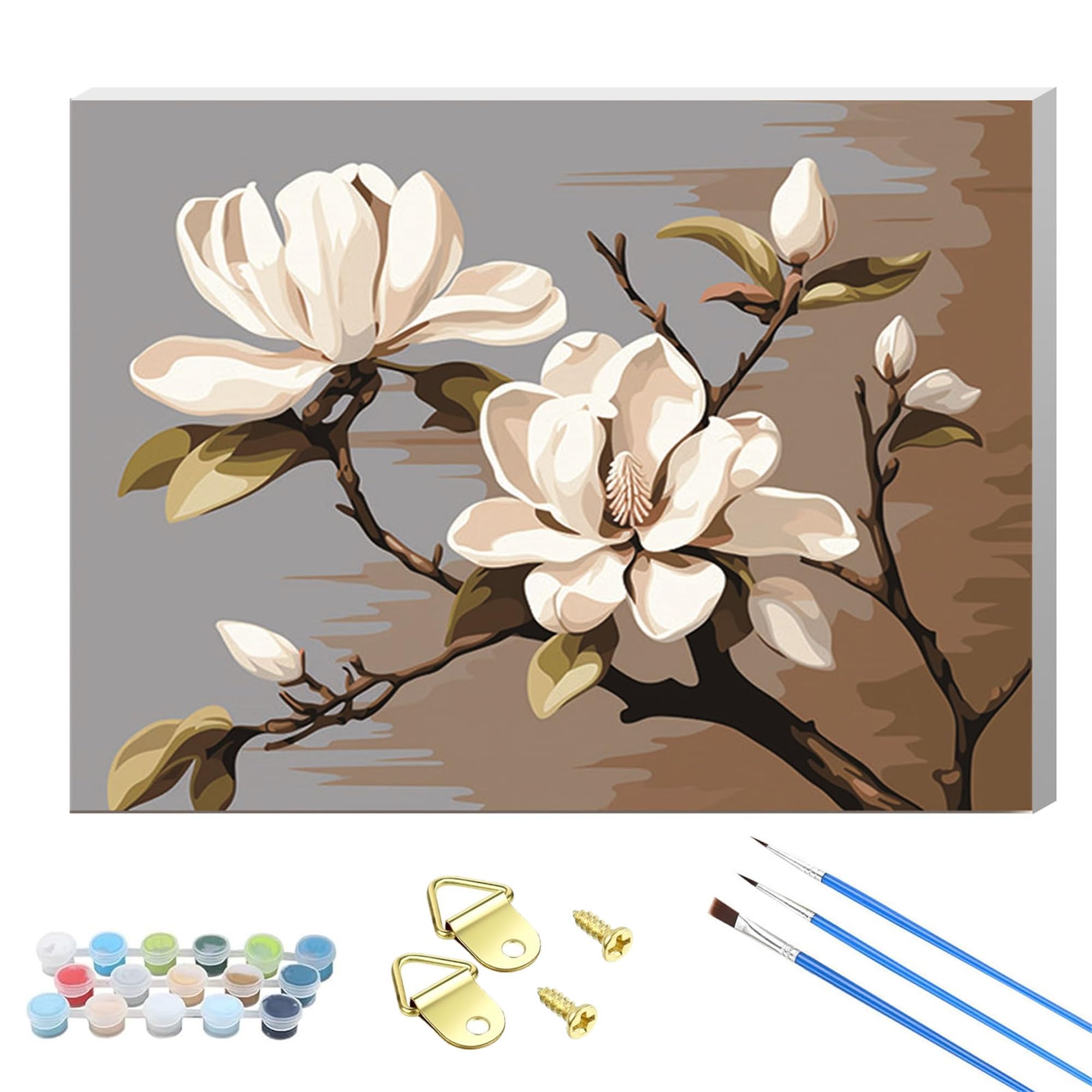 Nanjdian Magnolia Flower Wooden Framed Paint By Number For Adult,Diy Painting Kits For Adults,Color By Numbers,Small Paint By Number Canvas Crafts Watercolor For Beginners Hoom Decor (Magnolia Flower)