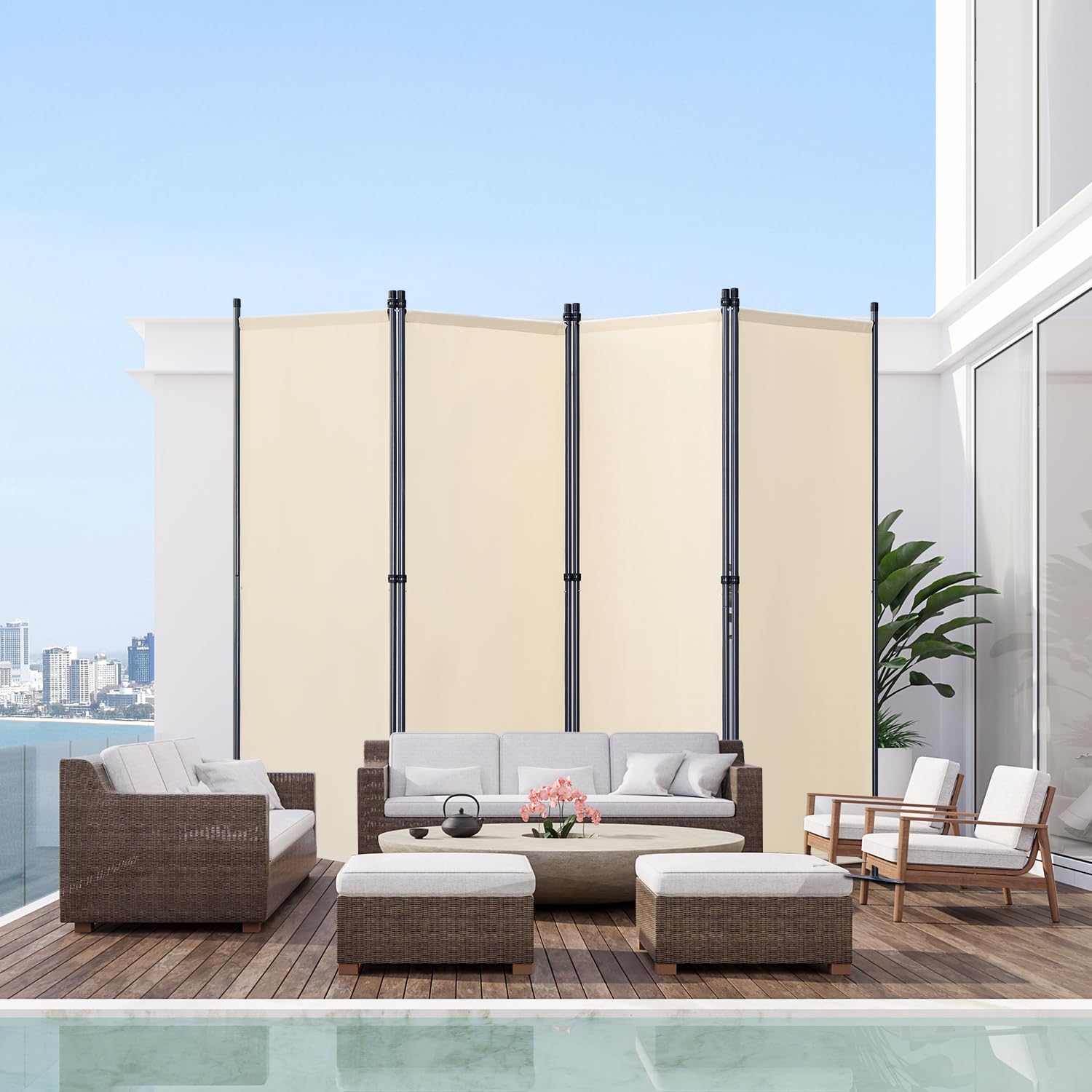 Biombo Separador de 4 Paneles, Decoración Elegante, Separador de Ambientes Plegable, Divisor de Habitaciones, 224X162 cm Beige