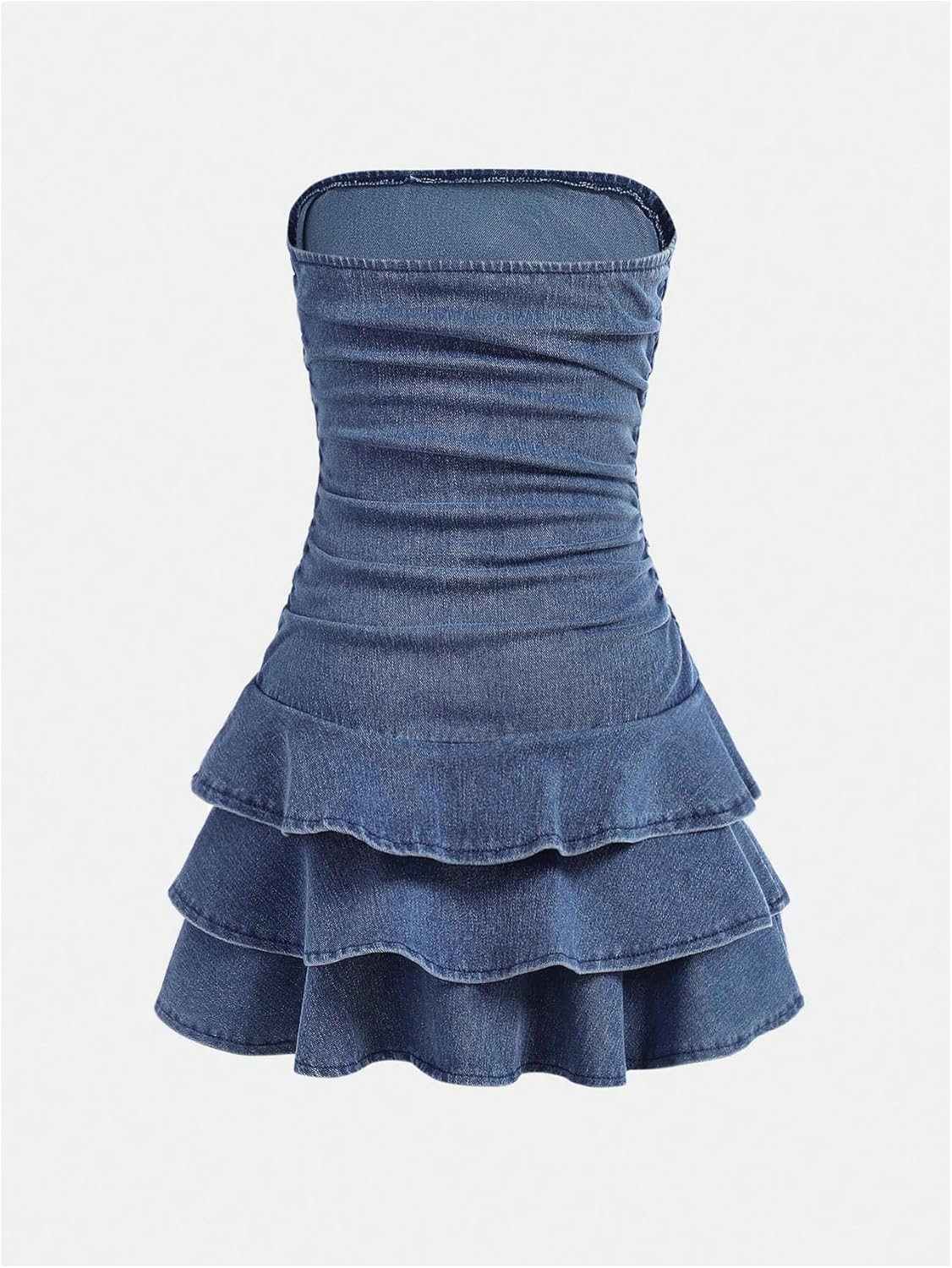 Size XS Floerns Girl's Ruched Strapless Tube Top Bowknot Denim Dress Cute Tiered Dress