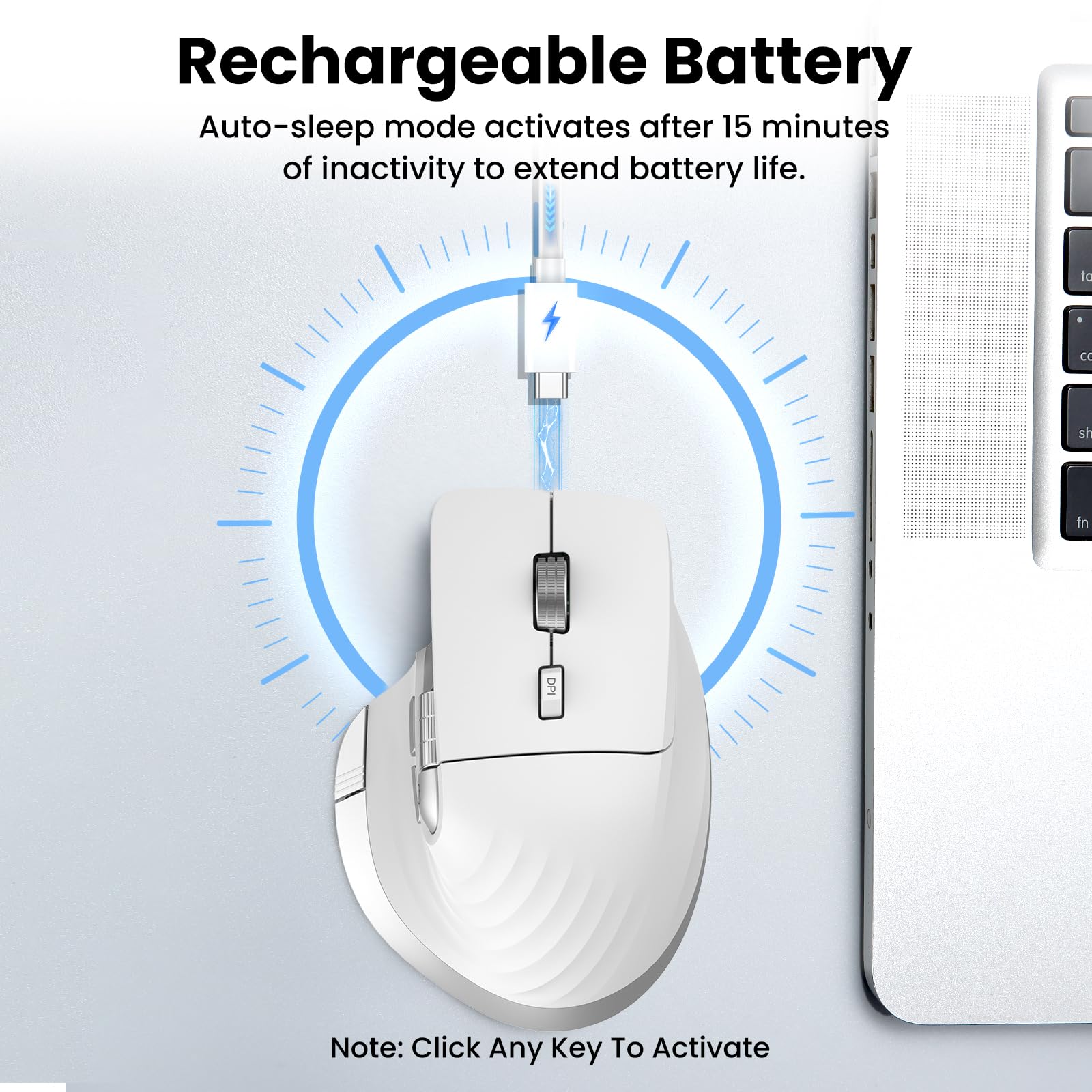 CITLLA Ratón Bluetooth inalámbrico, ergonómico, recargable, silencioso, con multidispositivo, DPI ajustable, volador y rueda de pulgar, mouse Bluetooth para laptop, computadora, tableta, smartphone