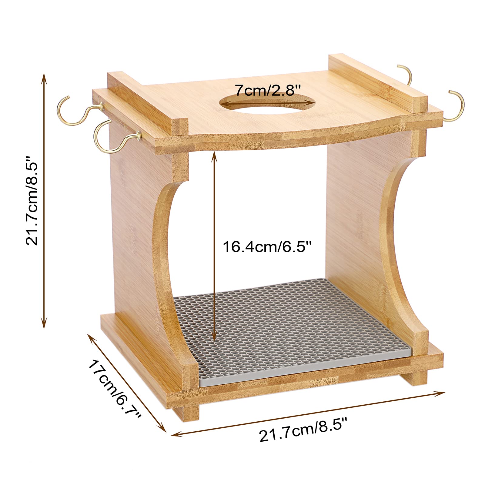 ELLDOO Bamboo Coffee Dripper Stand, Pour Over Coffee Stand, Coffee Extraction Drip Station,Coffee Shared Pot Filter Cup Holder with Grey Silicone Dripper Mat